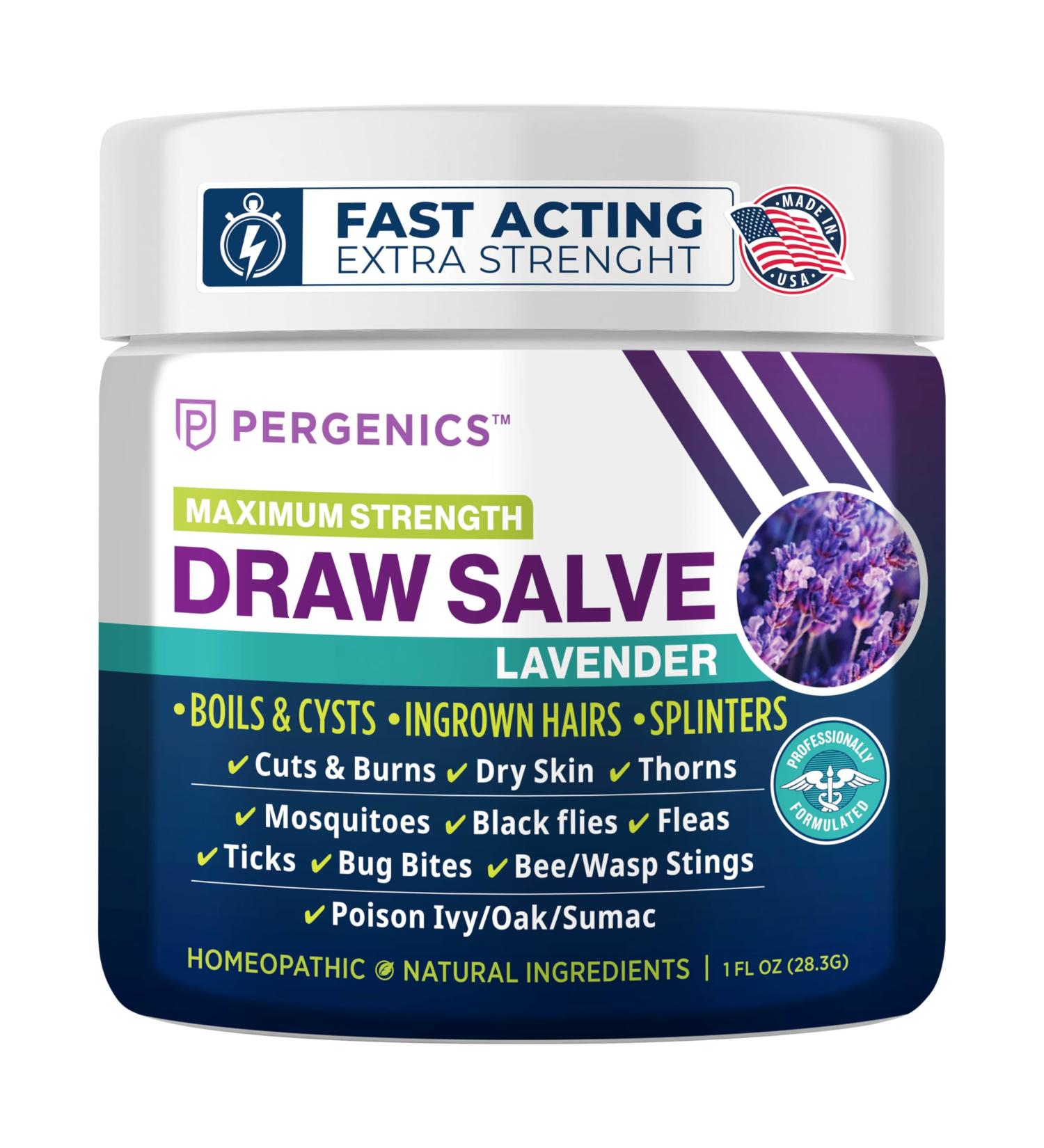 Pergenics Drawing Salve Ointment with Natural Lavender Herbal Extract for ingrown Hair Boil & Cyst Splinter Remover Bug and Spider Bites bee Sting Mosquito bite Itch Poison Ivy 1 oz (1 Pack) 1 Fl Oz (Pack of 1) - Buy Online on GoSupps.com