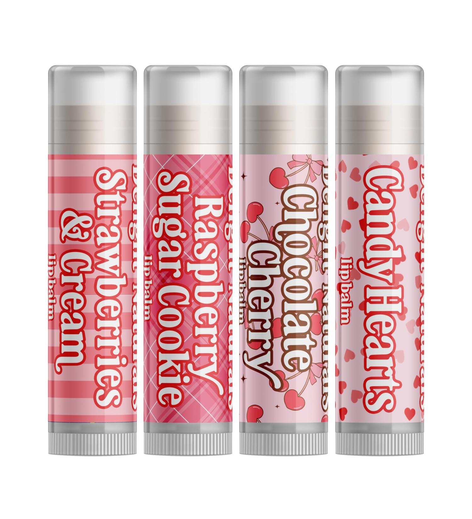 Delight Naturals Valentines Lip Balm Gift Set - Strawberries & Cream Raspberry Sugar Cookie Chocolate Cherry Candy Hearts - Buy Online on GoSupps.com