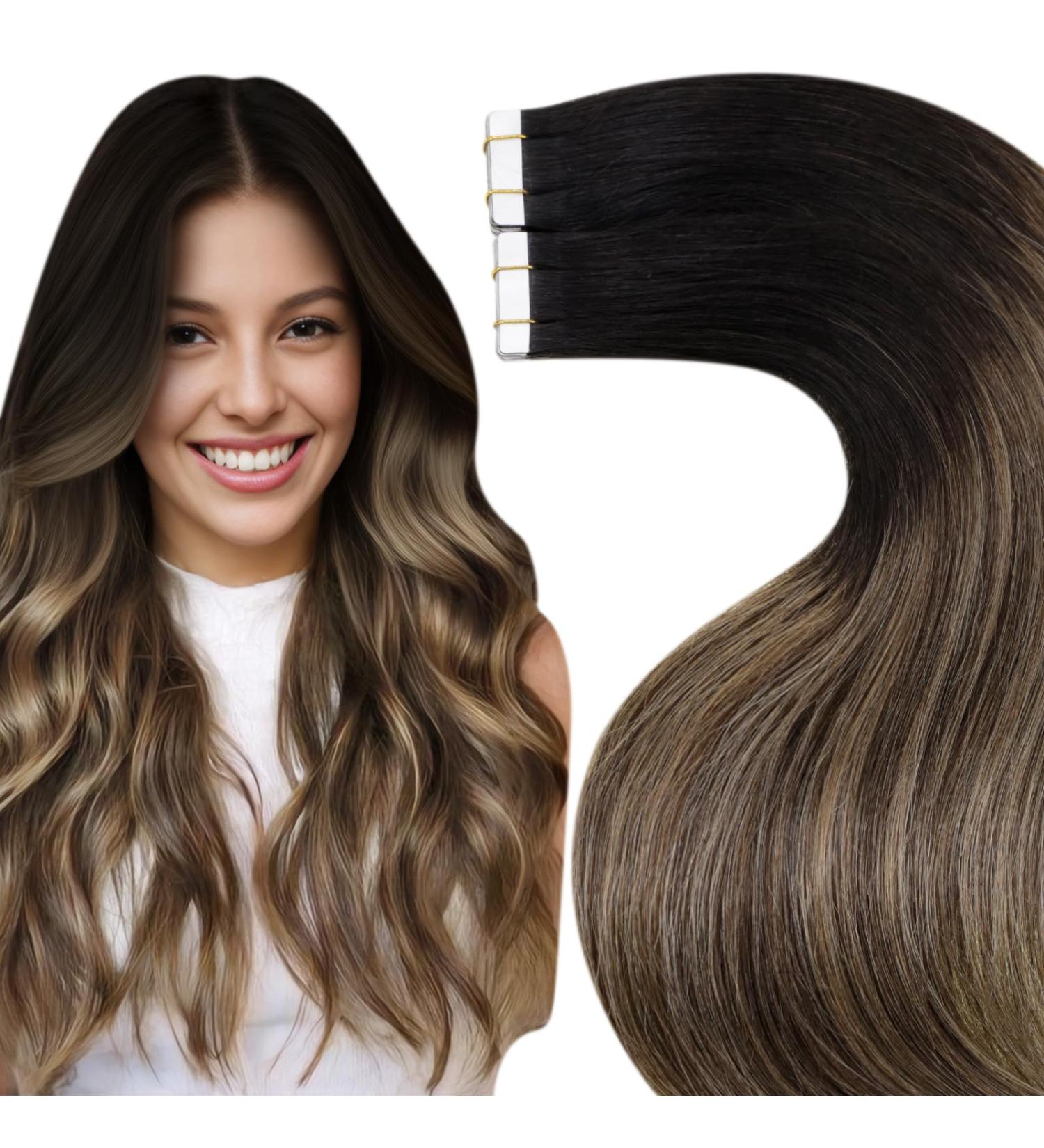 LAAVOO Balayage Tape Extensions - Real Hair Tape Extensions #1b/4/27 | 35cm | 50g | Invisible Seamless Hair Extensions for Natural Look - Buy Online on GoSupps.com