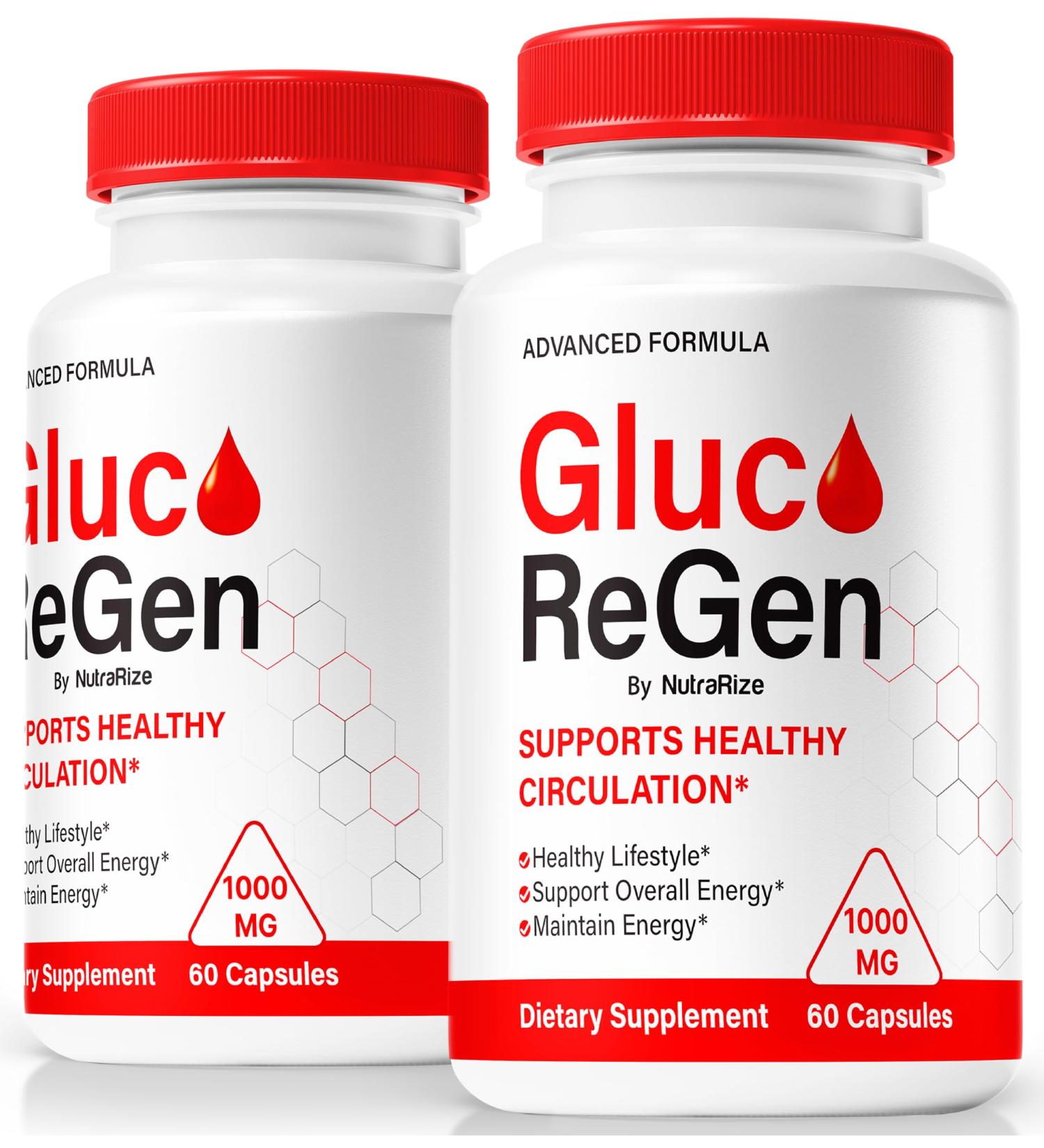 NutraRize (2 Pack) GlucoRegen Pills Official Gluco Regen Formula All-Natural Blend to Support Stable Levels & Overall Health Premium GlucoRegen Pastillas Review (120 Capsules)
