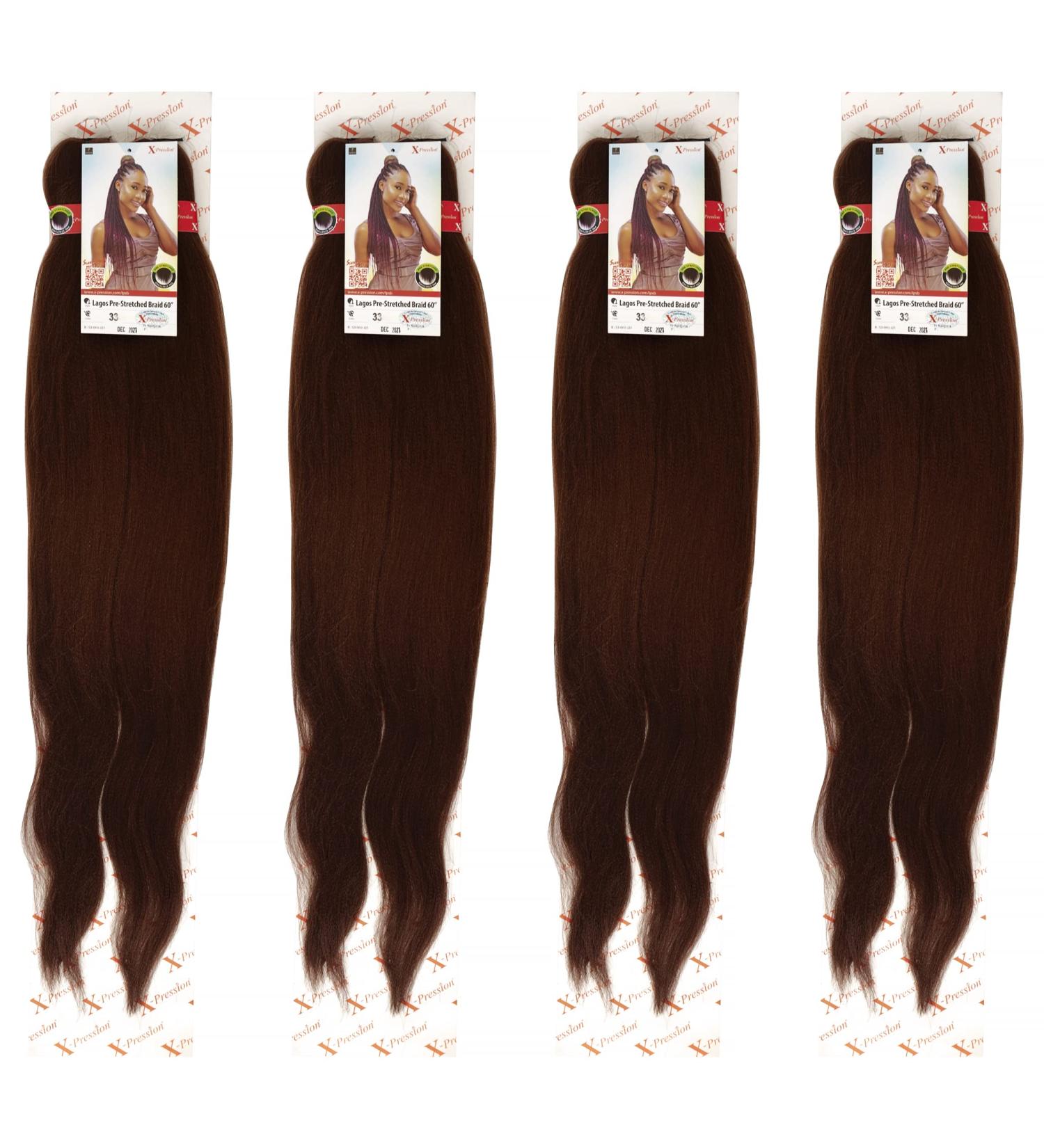 4pack NEW 60 INCH XPRESSION LAGOS BRAID PRE-PULLED PRE-STRECHED Hair Extension 60 2 In A Pack (Colour 33 Brown/Auburn) Heat Resistant Tangle Free Dark Auburn Brown 1 - Buy Online on GoSupps.com