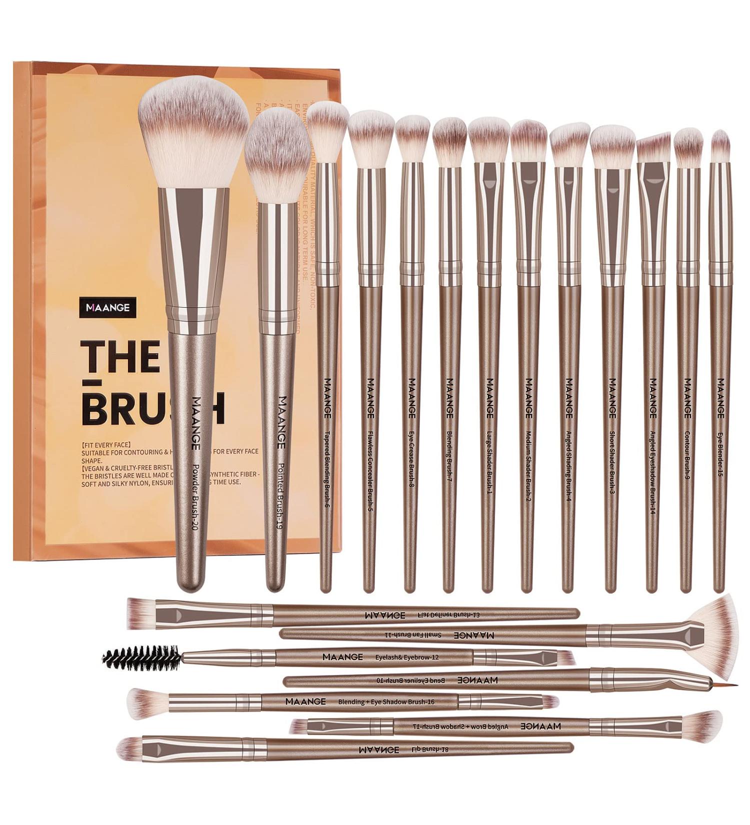 20 Pcs Professional Makeup Brushes Set - Foundation Eyeshadow Blush Brushes - Travel Kabuki Blending Concealers Face Powder Eye Makeup Brush Sets with Gift Box - Champagne - Buy Online on GoSupps.com