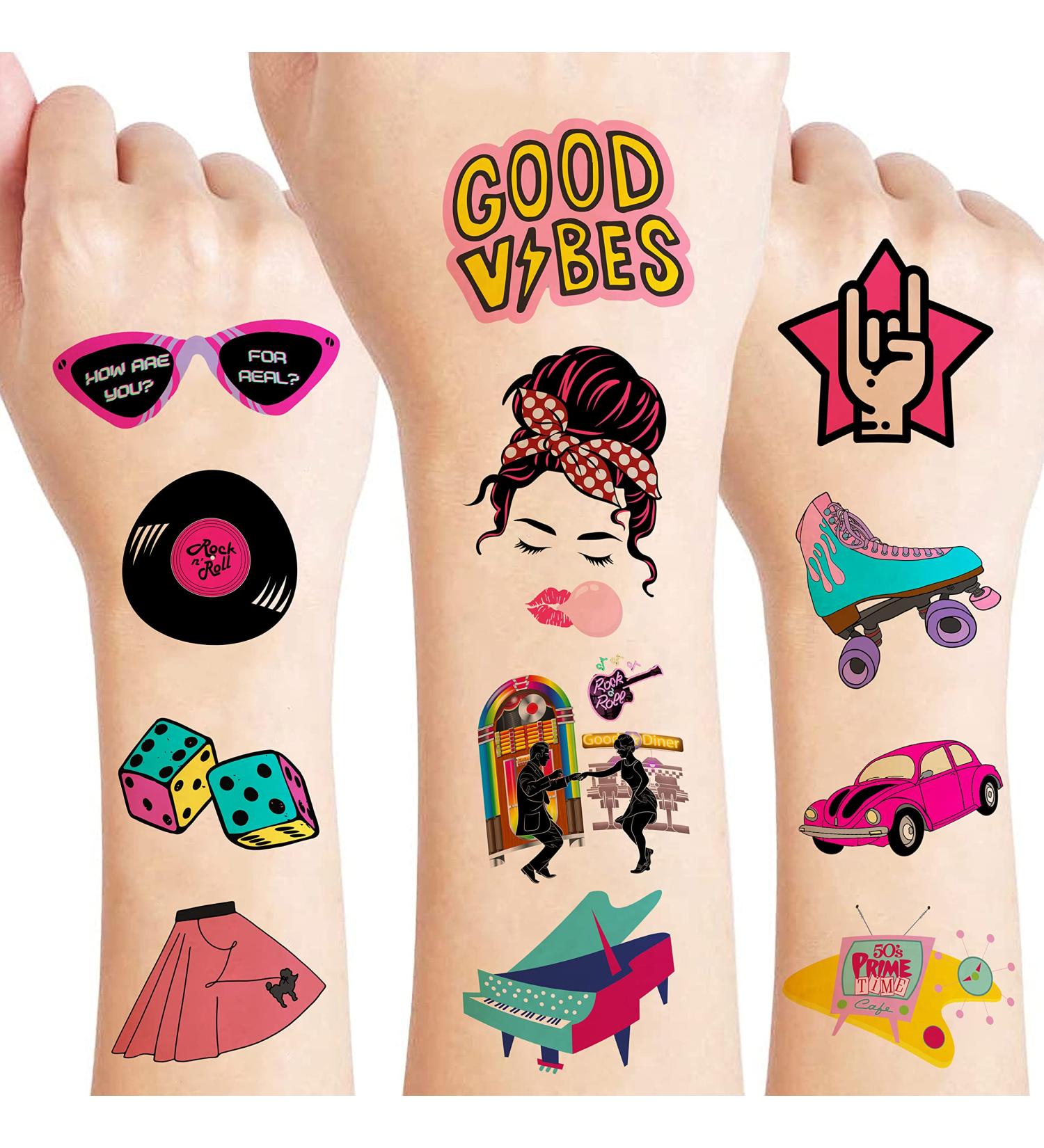50s Temporary Tattoos (96PCS) - Birthday Party Decorations & Favors for Fans | Women, Men, Boys, Girls | School Prizes & Gifts - Buy Online on GoSupps.com