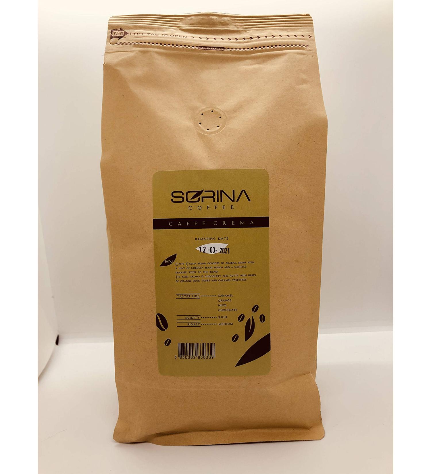 SORINA SORINA 1 Bag of Premium Roasted Coffee Beans - Superior Arabica & Whole Robusta Coffee Beans - Ideal Coffee Beans - 1 Kg Per Bag (Medium Roast) (Coffee Cream 1000g)