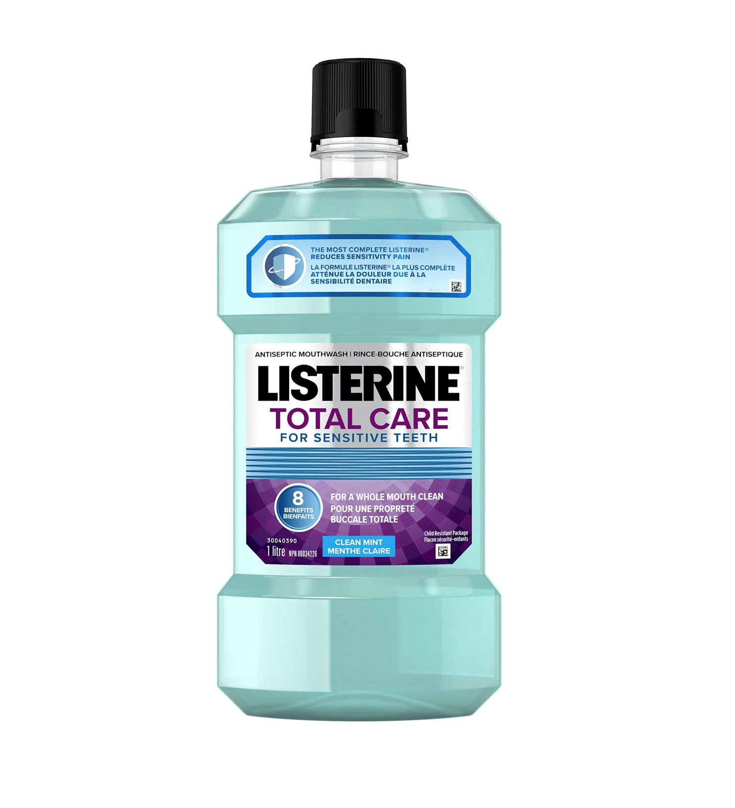 Listerine Total Care Mouthwash for Sensitive Teeth Clean Mint Fluoride Mouthwash for Bad Breath Anti-Cavity Helps Keep Teeth White 1L Anti Bacterial - Buy Online on GoSupps.com
