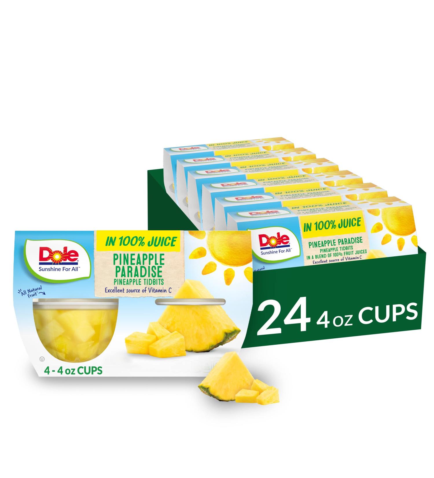 Dole Pineapple Tidbits in 100% Juice - Gluten Free Healthy Snack, 4oz Cups (Pack of 24) - Buy Online on GoSupps.com