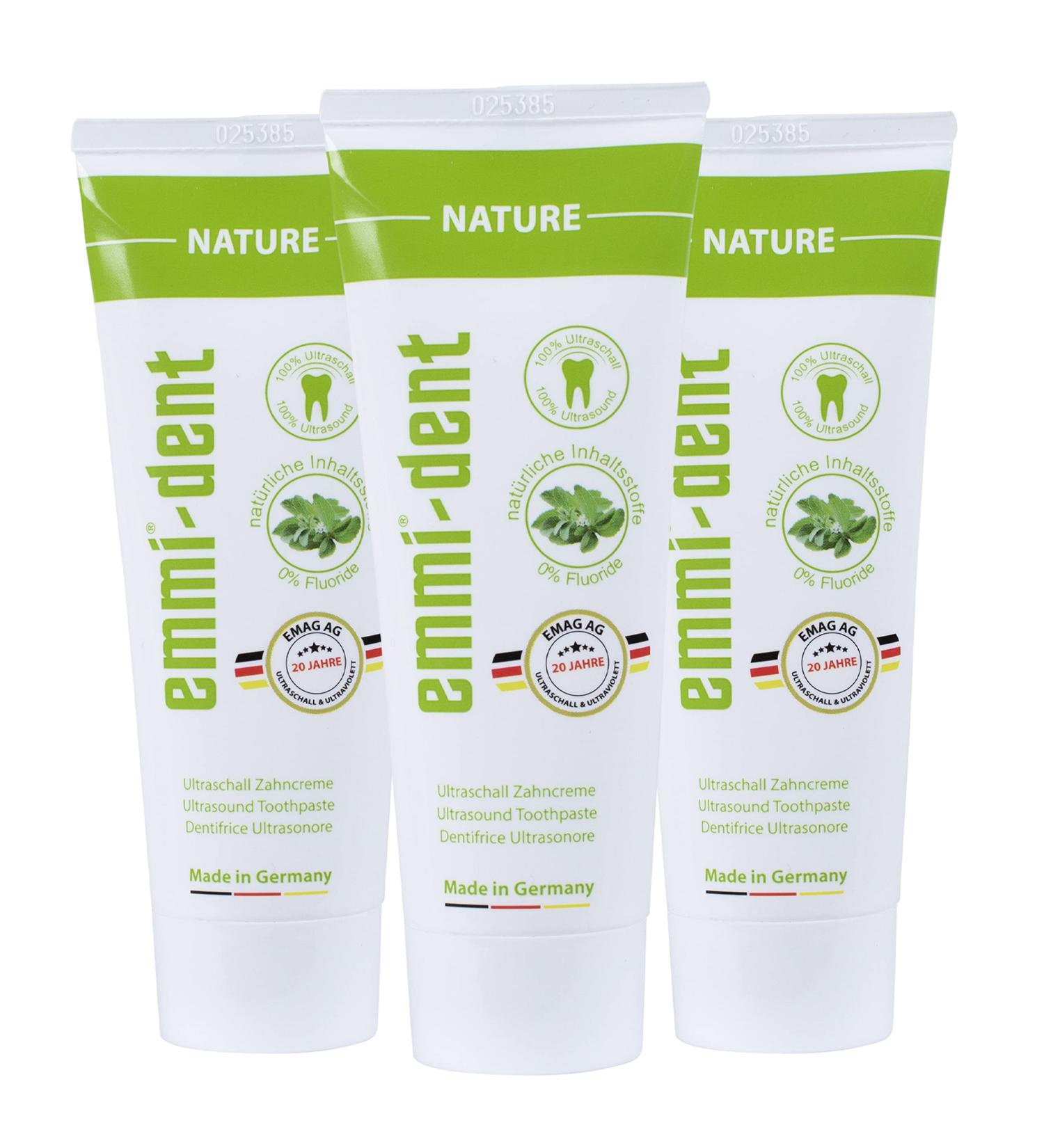 Emmi-Dent Ultrasound Toothpaste Nature - Sensitive Teeth Fluoride-Free Vegan & Gluten-Free 3 Pack (3x75ml) - Buy Online on GoSupps.com
