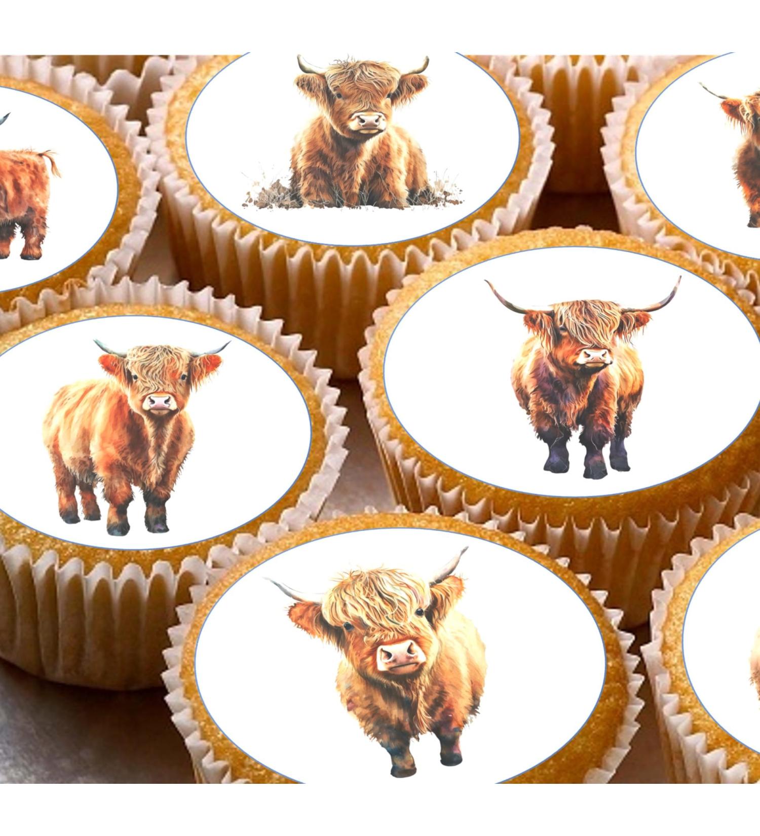 24 Highland Cow edible PRE CUT kids childrens party decorations Wafer Paper Cupcake Topper Cake - Buy Online on GoSupps.com