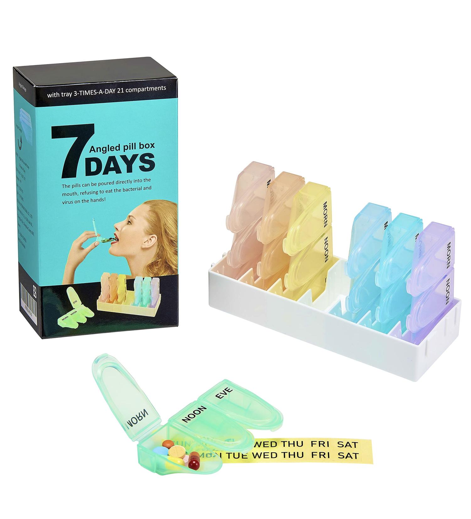 Patented Angled Pill Organizer - Easy 3 Times a Day Weekly Medicine Case for Travel & Home - Buy Online on GoSupps.com