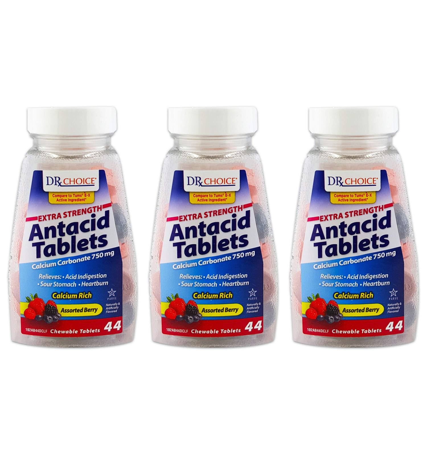Extra Strength Antacid Tablets Chewable 132 Ct - Assorted Berry Flavor Antacid Chews