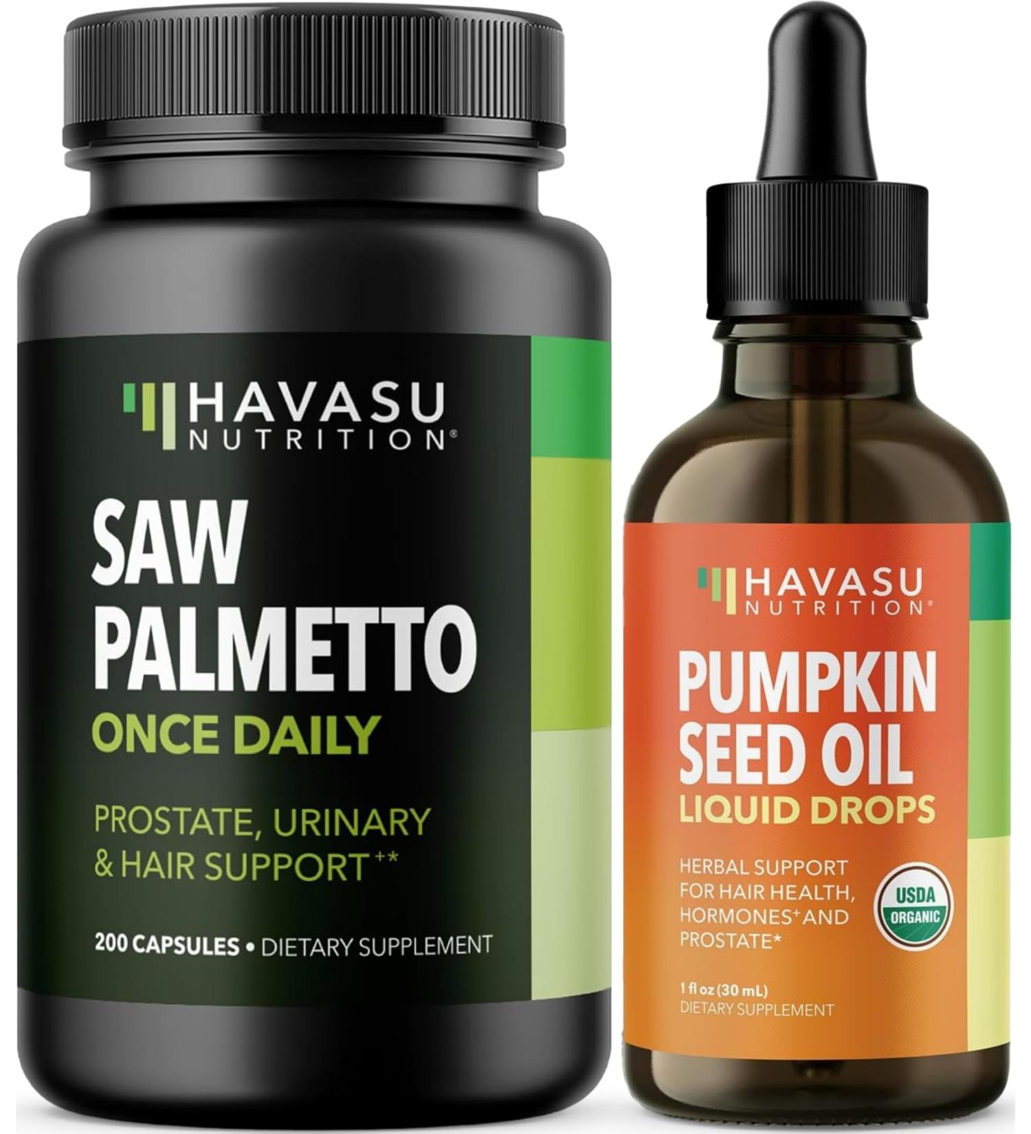 HAVASU NUTRITION USDA Organic Pumpkin Seed Oil Drops (60 Servings) & Saw Palmetto Supplement Capsules (200 Servings) - Buy Online on GoSupps.com