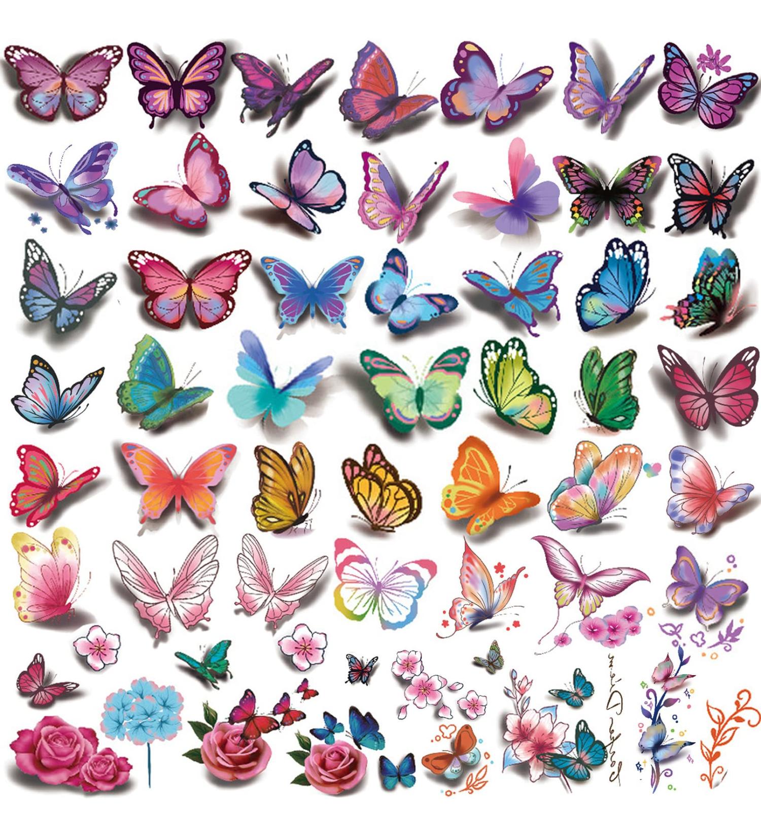 Coszeos 40 Sheets Butterfly Tattoos - 3D Temporary Fake Flower Colorful Butterflies Wings Stickers for Women, Girls, Kids - Waterproof Body Art for Face, Arm - Birthday Party Favors - Buy Online on GoSupps.com