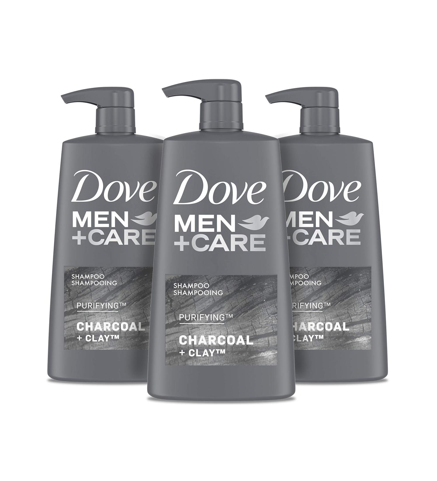 Dove Men+Care Charcoal + Clay Shampoo - 3 Pack, 25.4 oz | Healthy Hair with Natural Cleansers - Buy Online on GoSupps.com
