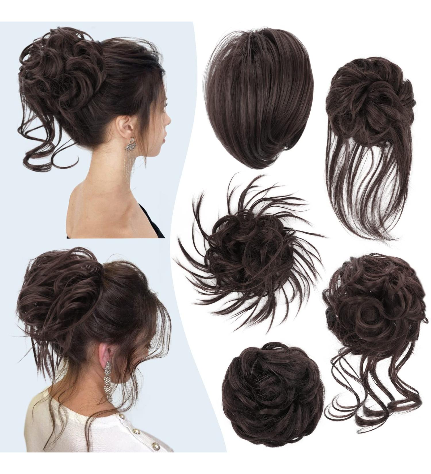 5-Piece Messy Hair Bun Hairpiece Set in Dark Brown | Ponytail Scrunchies Updo Extension for Women - Buy Online on GoSupps.com
