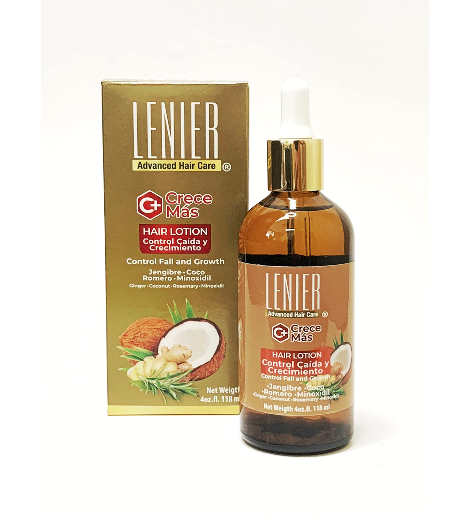 Lenier Crece Mas Hair Lotion (Gotero) Control Fall and Growth w/ Ginger  Coconut  Rosemary & Minoxidil 4 oz