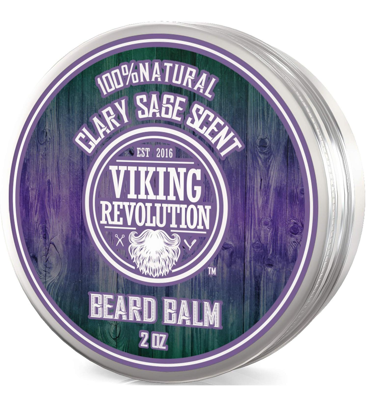 Viking Revolution Clary Sage Beard Balm - Styles, Strengthens & Softens with Argan & Jojoba Oils - Leave-in Conditioner for Men - Buy Online on GoSupps.com
