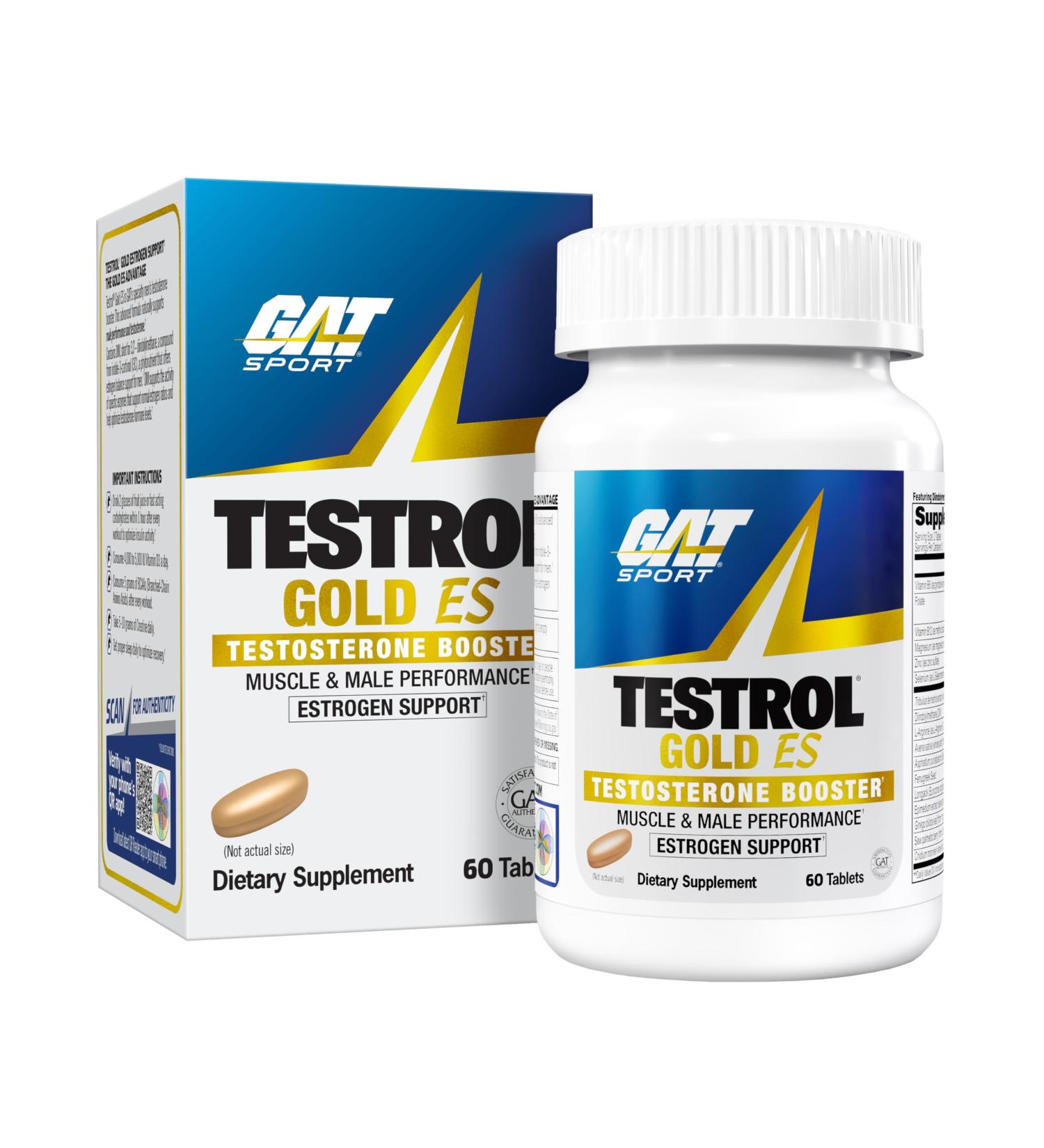 GAT SPORT Testrol Gold ES with Shilajit Tribulus DIM Zinc Longjack Fenugreek Saw Palmetto Estrogen Balance 60 Tablets