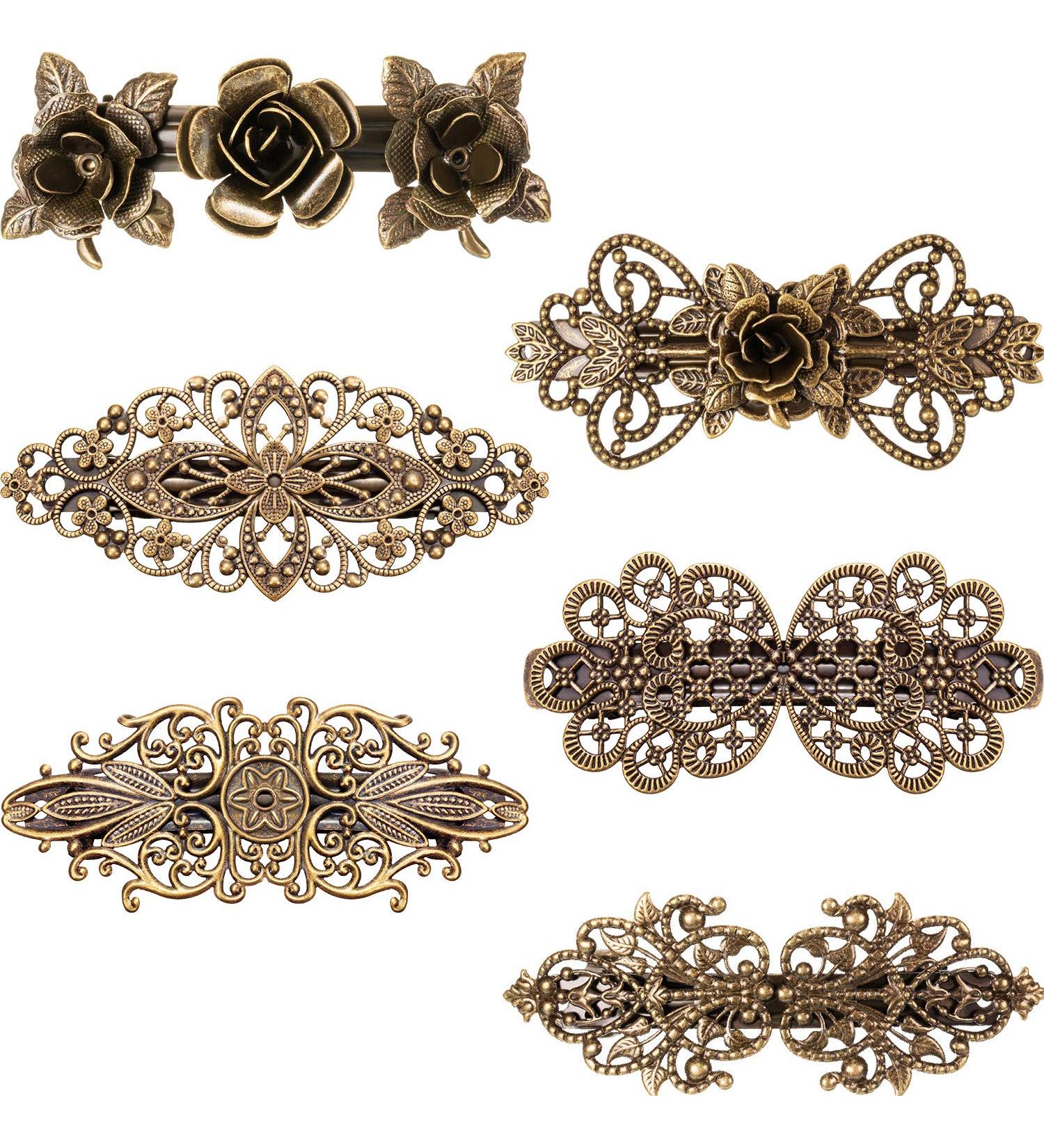 Vintage Flower Hair Barrettes Set - 6 Piece Retro French Hair Clips for Women and Girls - Buy Online on GoSupps.com