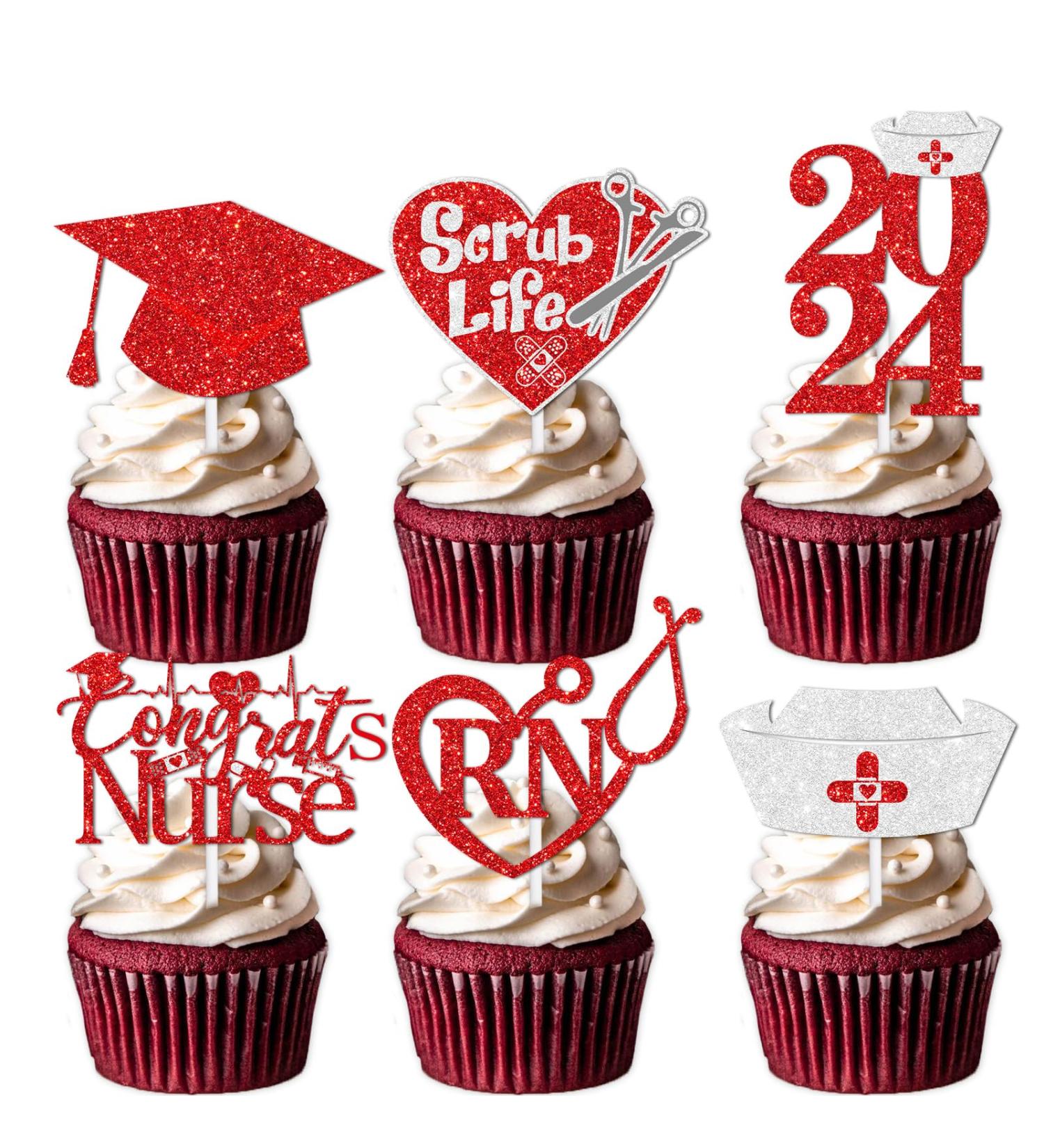 18pcs Red Glitter Dessert Cupcake Topper Congrats Nurse Theme Decorations Boys Girls 2024 College Graduation Party Decor Supplies - Buy Online on GoSupps.com