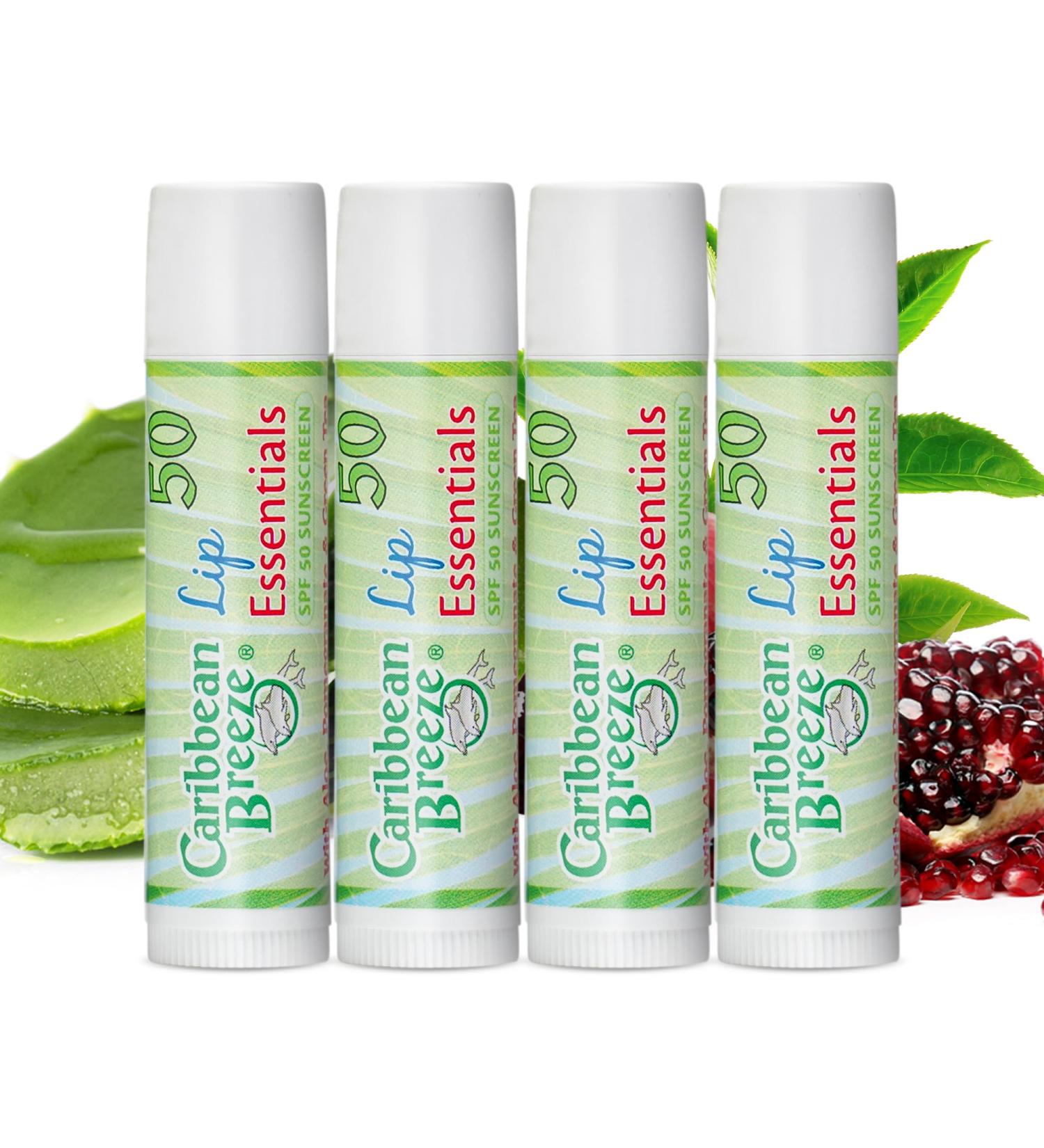 Caribbean Breeze Sunscreen Lip Balm SPF 50 0.15 oz (Pack of 4) SPF Lip Balm for Men & Women with Coconut Oil Green Tea Pomegranate & Aloe Extracts - Buy Online on GoSupps.com