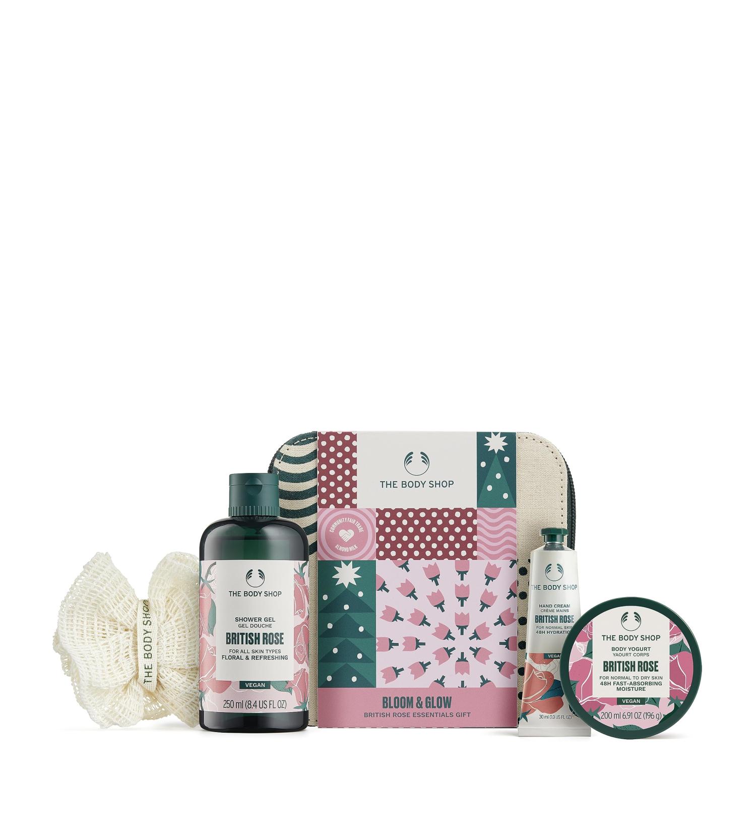 The Body Shop Bloom & Glow British Rose Essentials Body Care Holiday Gift Set Vegan 5-Piece Set - Buy Online on GoSupps.com