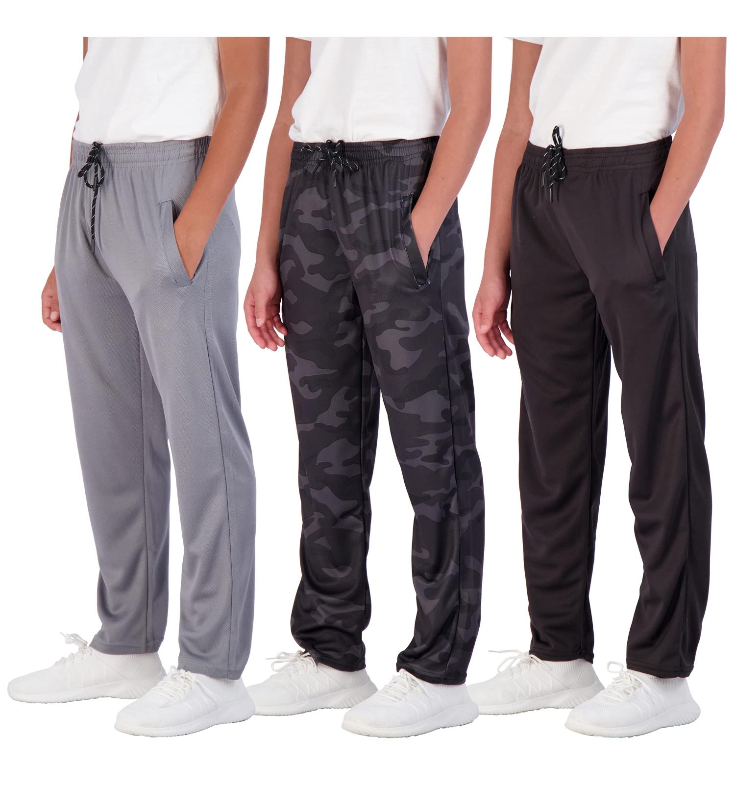 Real Essentials Boys' 3-Pack Mesh Active Sweatpants Set - Large | Pockets & Drawstring | Open Bottom - Buy Online on GoSupps.com