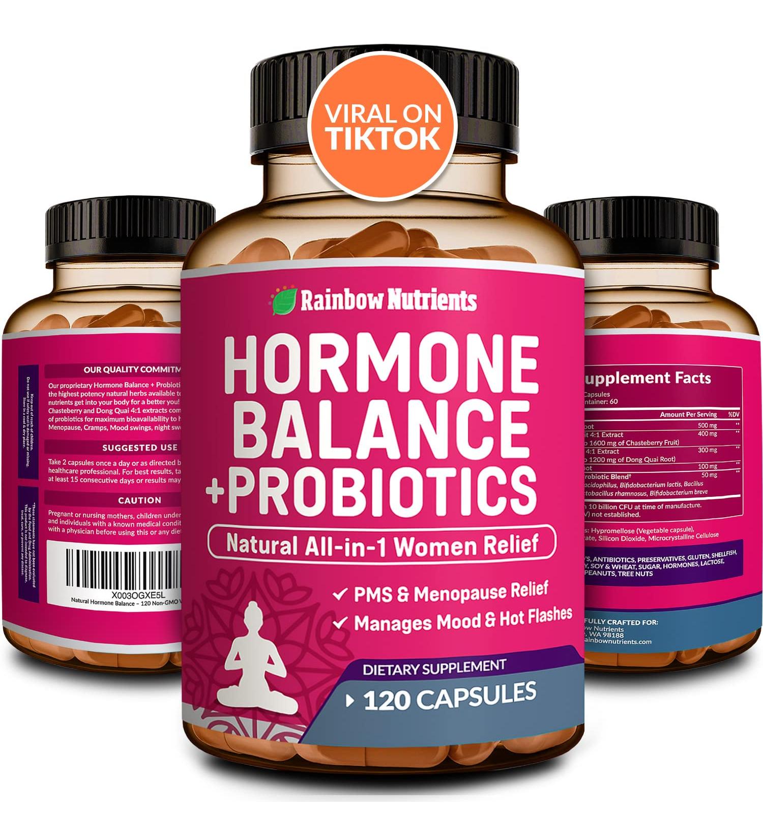 Hormone Balance + Probiotics for Women (3450mg) Natural Relief for Menopause, Weight, Bloating, Hot Flashes, PMS Management | Chasteberry, Dong Quai, Black Cohosh & Maca | 120 Non-GMO Capsules - Buy Online on GoSupps.com