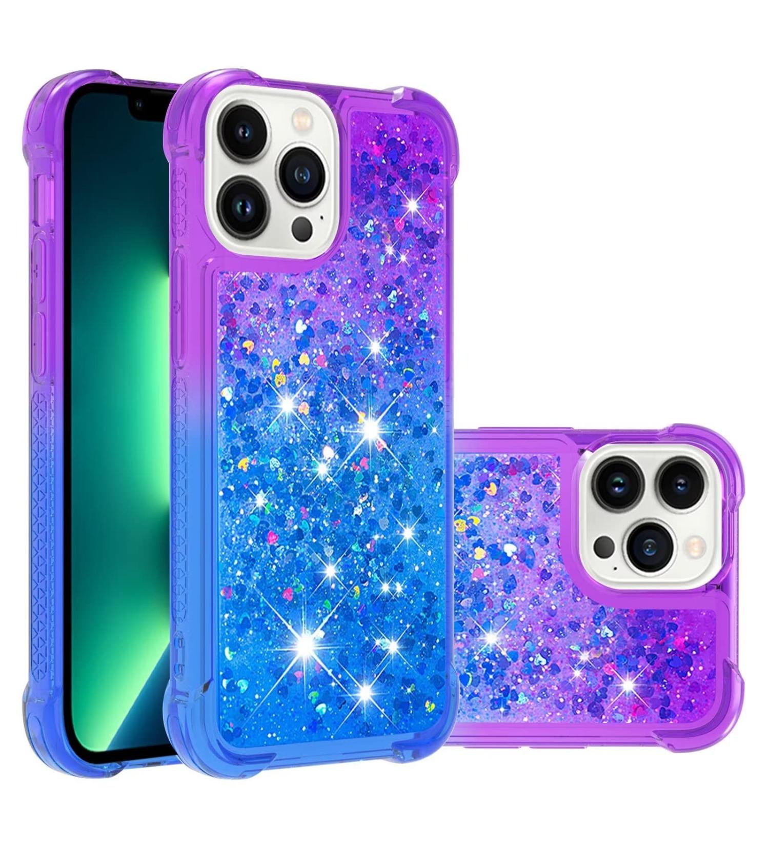 Buy Tivenfezk Nadoli Glitter Drive Sand Shell for iPhone 15 Pro Max - Shockproof Gradient Waterfall Case Liquid Transparent Bumper Cover in Violet Blue - Buy Online on GoSupps.com