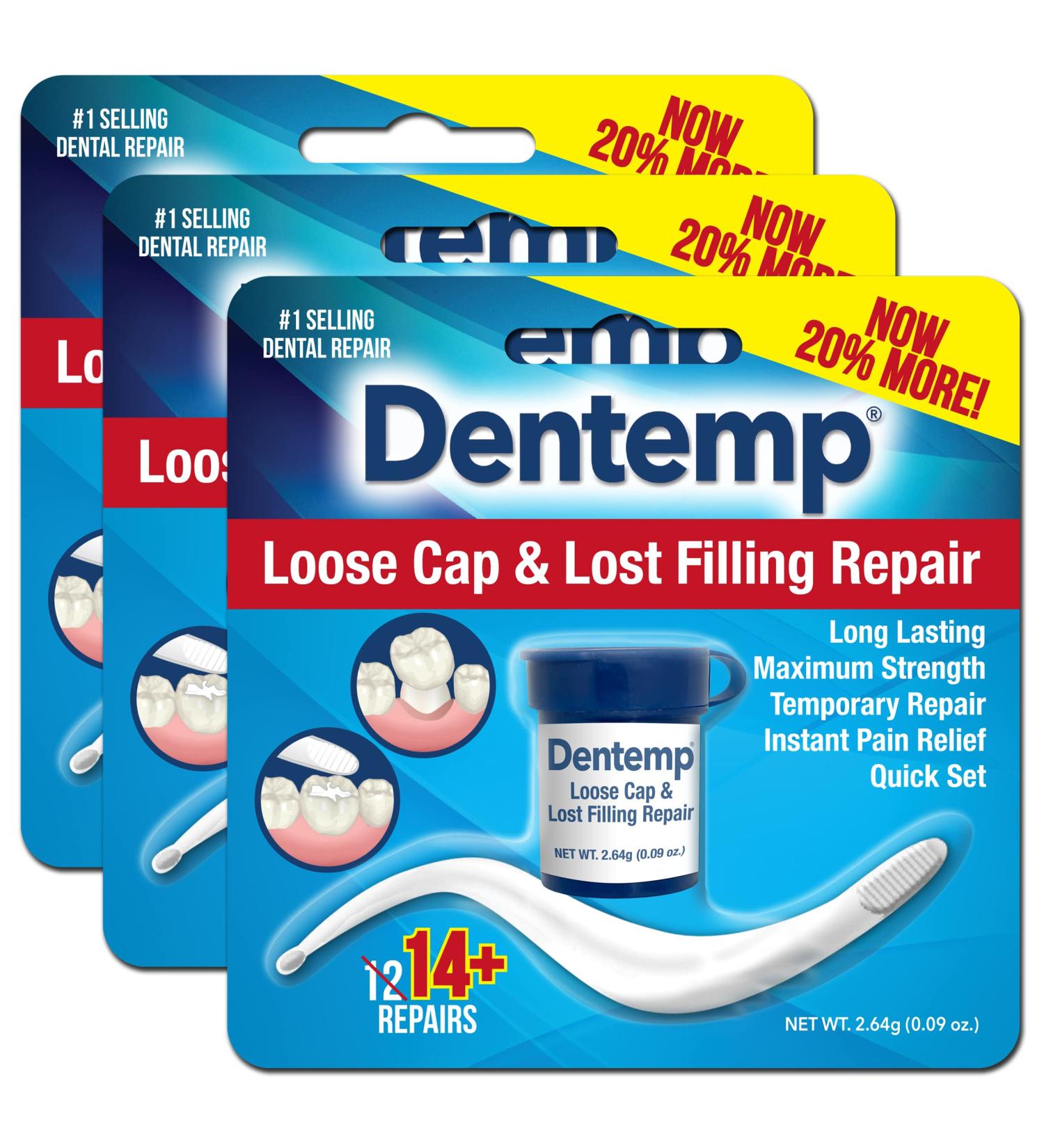 Dentemp Maximum Strength Dental Repair Kit - Pack of 3 for Loose Cap and Lost Filling - Instant Pain Relief and Temporary Tooth Filling - Buy Online on GoSupps.com