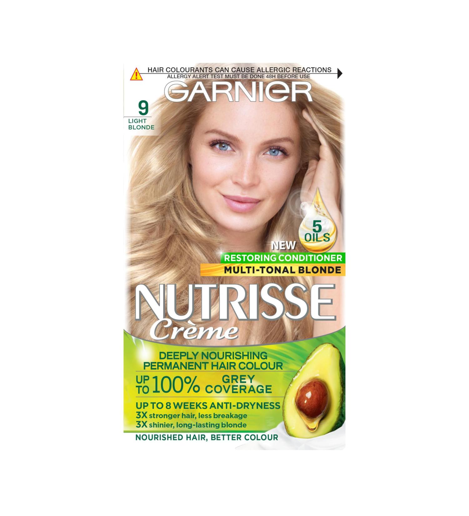 Garnier Nutrisse 9 Light Blonde Permanent Hair Dye - Natural-looking Color for All Hair Types - Buy Online on GoSupps.com