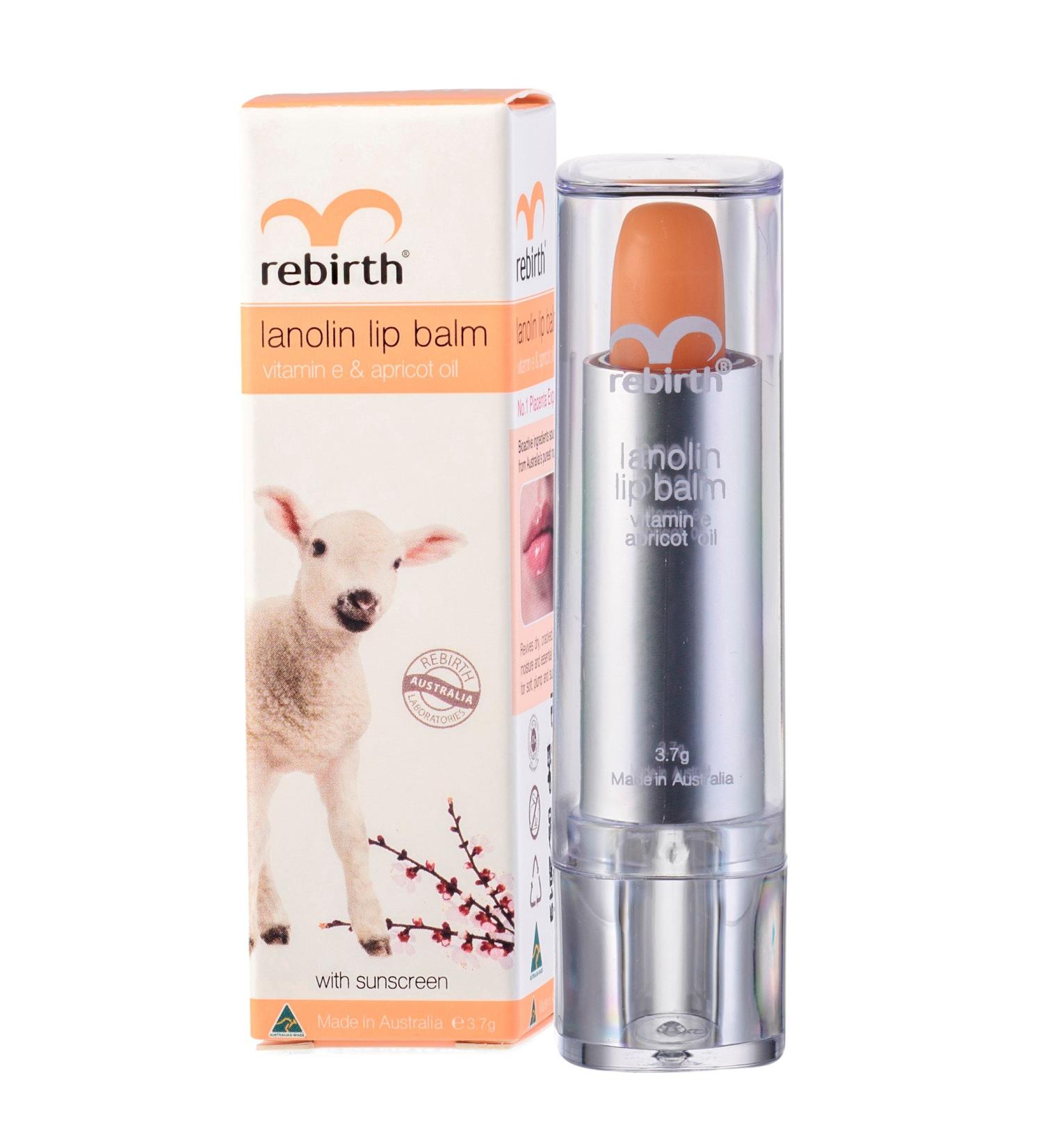Rebirth Lanolin Lip Balm with Vitamin E, Apricot Oil & Sunscreen - Product of Australia - Buy Online on GoSupps.com