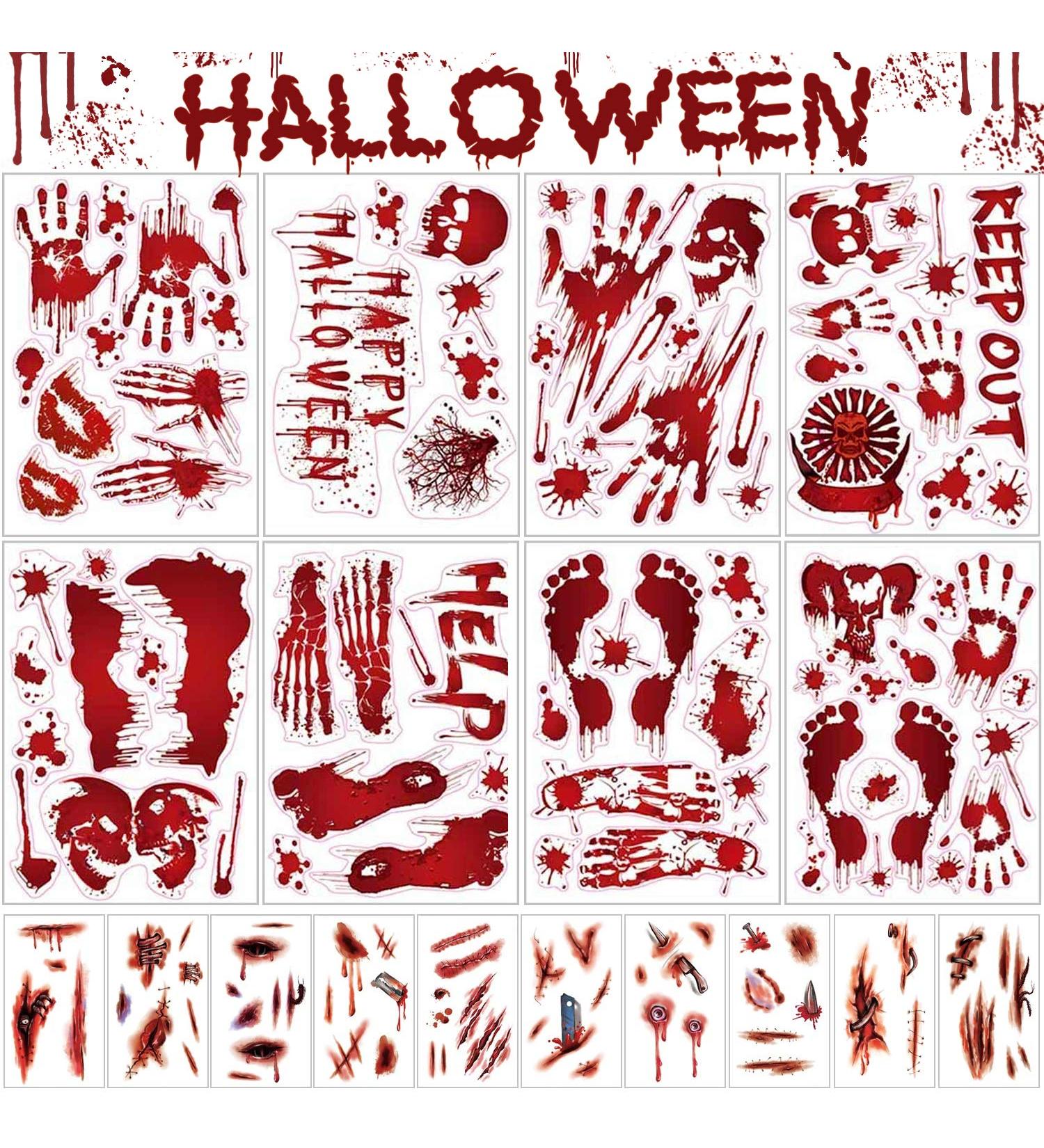 Halloween Stickers Set: Bloody Handprint Footprint Decals, Face Tattoo, Zombie Scar Fake Wound - 144pcs Waterproof Party Decor for Women Men Kids - Buy Online on GoSupps.com