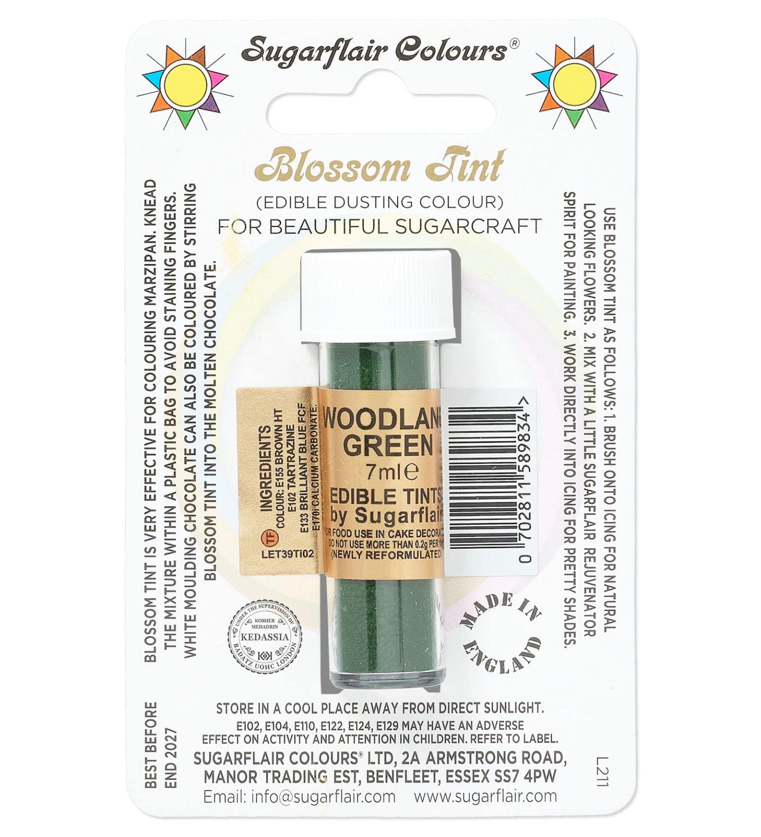 Sugarflair Woodland Green Blossom Tint Food Colouring and Dusting Powder Matt Finish Brush On or Mix with Rejuvenator Spirit to Create a One of A Kind Cake - 7ml