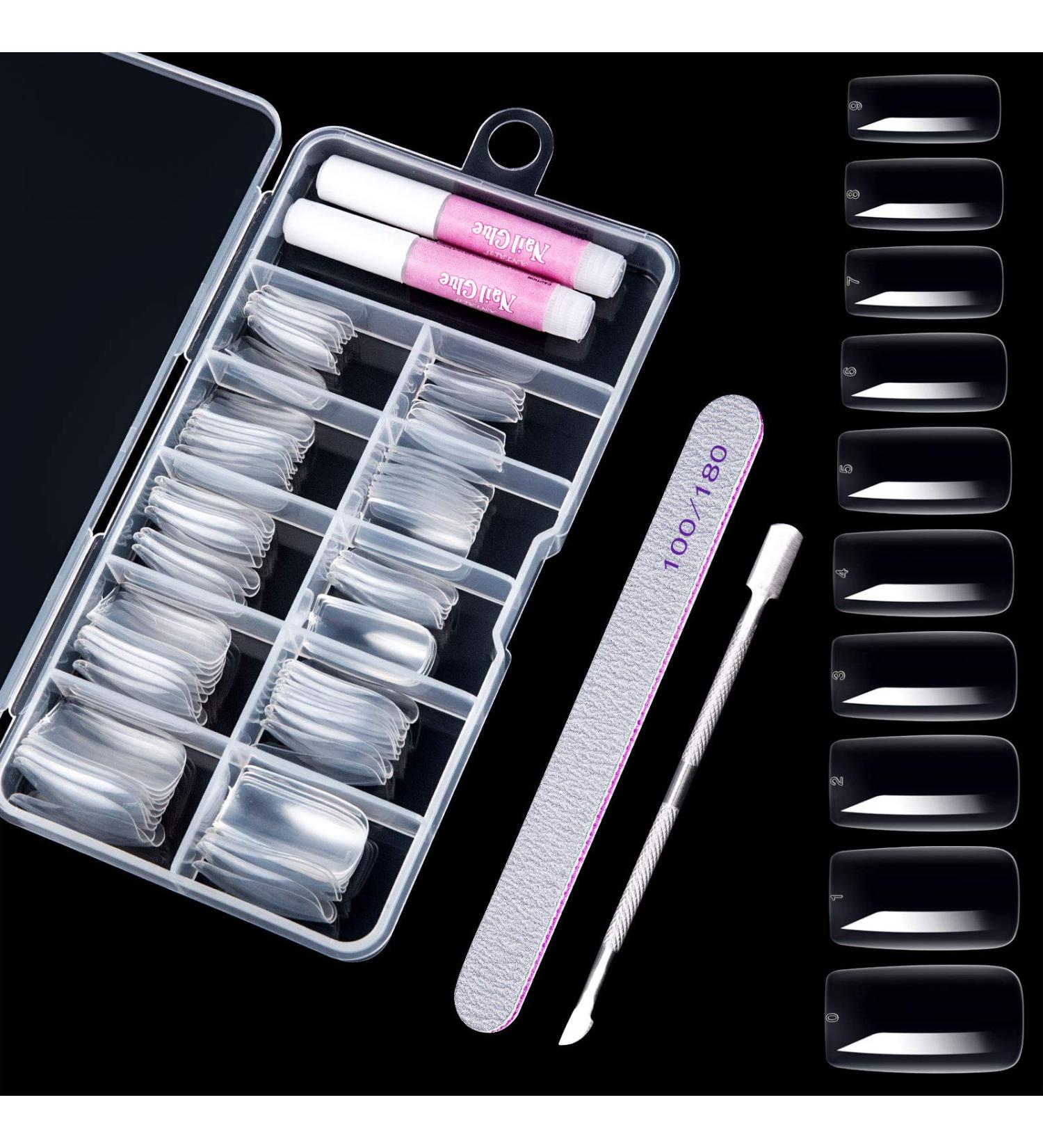 100 Clear Artificial Fingernails with Glue & File - Perfect Nail Art Tips for Women & Girls (10 Sizes) - International Shipping Available - Buy Online on GoSupps.com