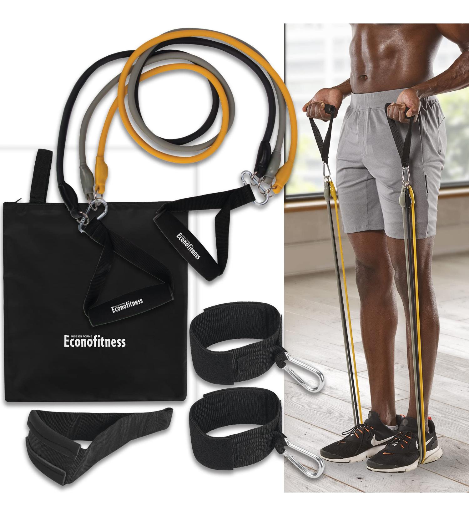 Econofitness Adjustable Resistance Fitness Kit with 3 Adjustable-Resistance Exercise Bands Handles and Ankle Straps Workout Bands for at-Home Fitness Strength Training and Physical Therapy - Buy Online on GoSupps.com
