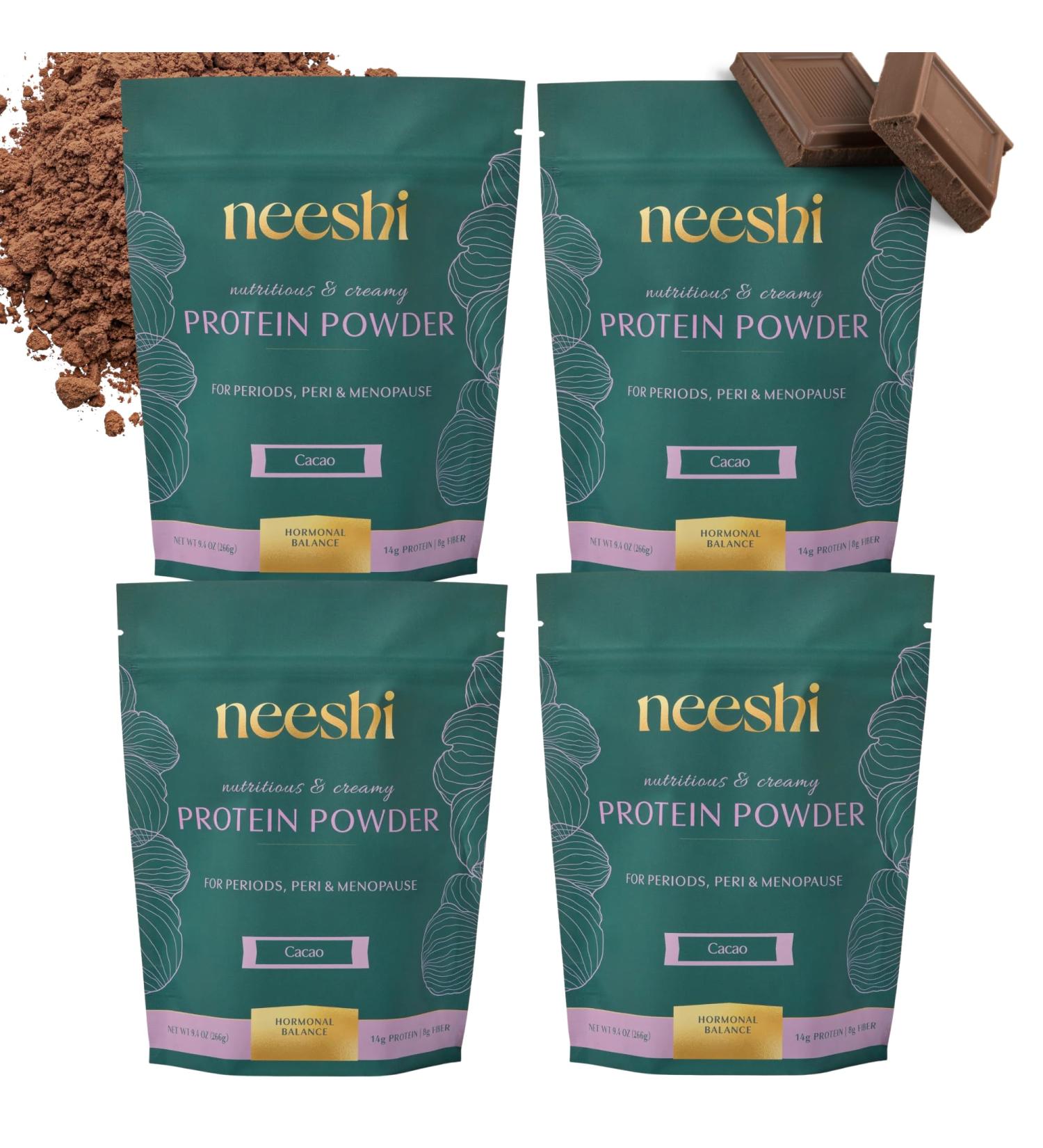 NEESHI Nourishing Protein Blend for Hormonal Balance - Vegan Gluten-Free Organic Cacao Protein Powder - Supports PMS & Menopause Relief - Women s Vegan Protein - 4 Week Supply