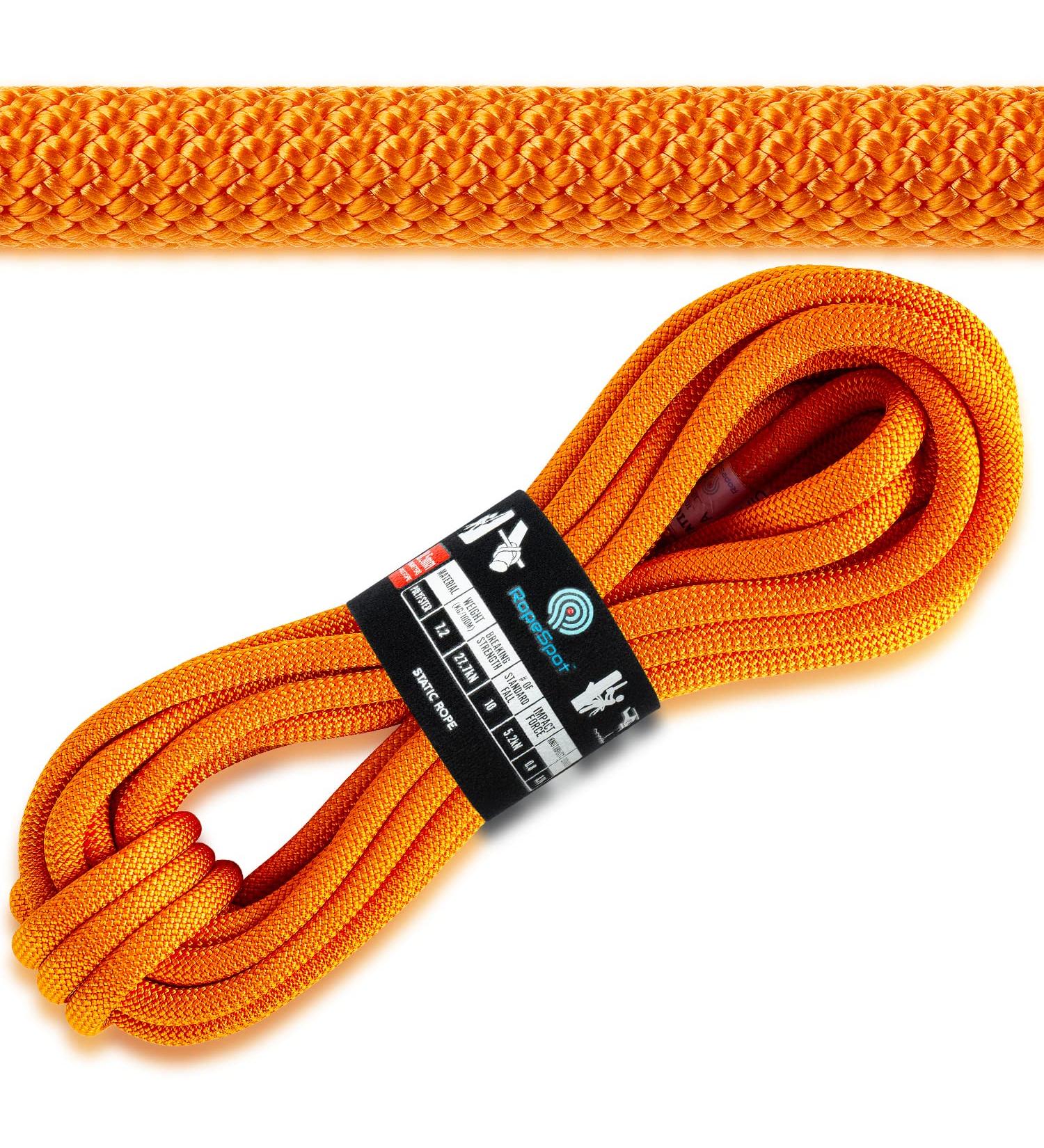High Strength 10.5mm Static Rock Climbing Rope - 32 Feet - UIAA Certified - Heavy Duty Mountaineering Gear in Orange - Buy Online on GoSupps.com