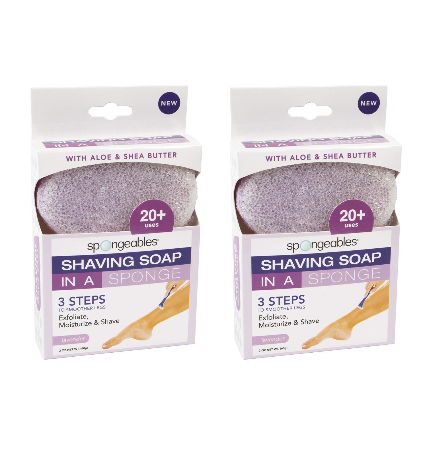 Spongeables Lavender Shaving Soap in a Sponge - Exfoliating Pre-Shave Sponge, Paraben and Cruelty-Free - Pack of 2 - Buy Online on GoSupps.com