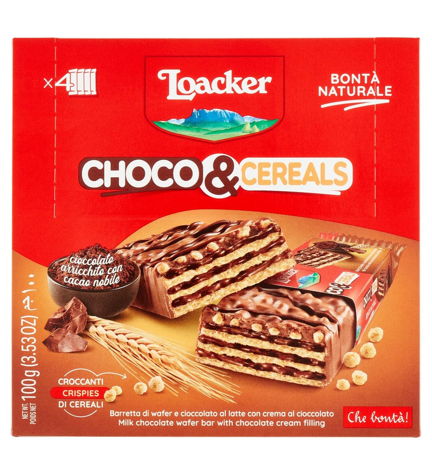  Loacker Loacker Choco & Cereals Wafer Bar and Milk Chocolate with Chocolate Cream 4 x 25g - Buy Online on GoSupps.com