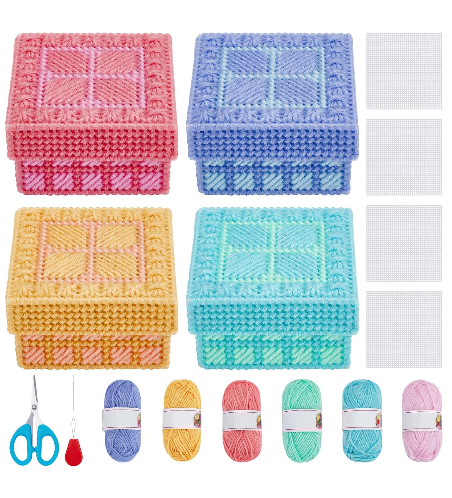 FREEBLOSS 4 Set Plastic Canvas Kit for Beginners - Mesh Sheets, Yarn for Embroidery, Knitting Projects - Buy Online on GoSupps.com