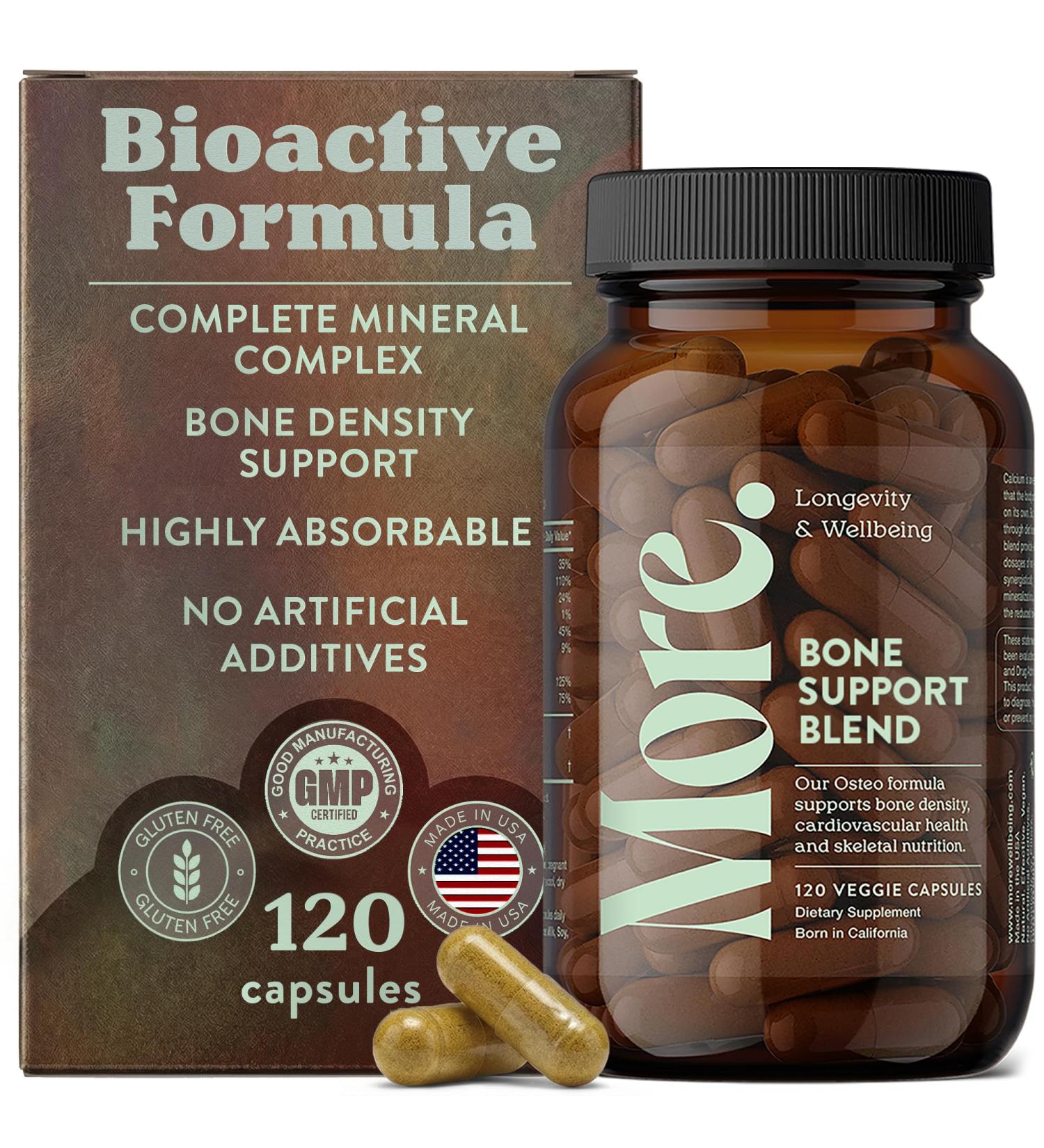More. Longevity & Wellbeing Premium Calcium Supplement - Bone Strength Supplements with Magnesium Vitamin D3 + K2 & Zinc for Bone Health Support - 4 Capsule Daily - Easy to Swallow - 120 Capsules - Buy Online on GoSupps.com