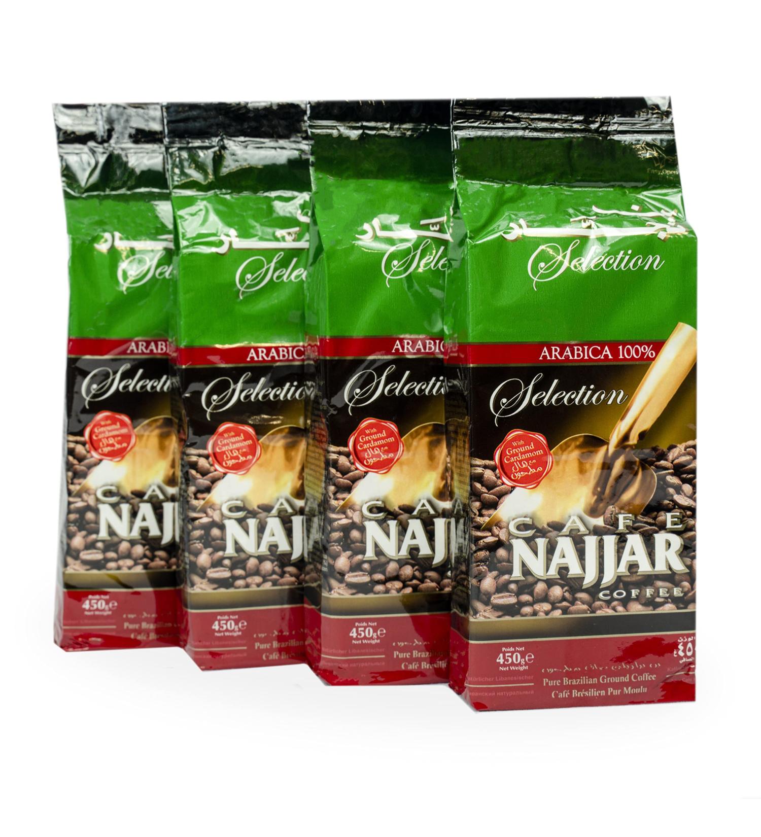 Najjar Arabica 100% caf moulu avec la cardamome 4 x 450 Gr/Najjar Cardamom Lebanese Grind - 4 Coffee Packs of 450 Gms each - Economical Value Pack - Buy Online on GoSupps.com