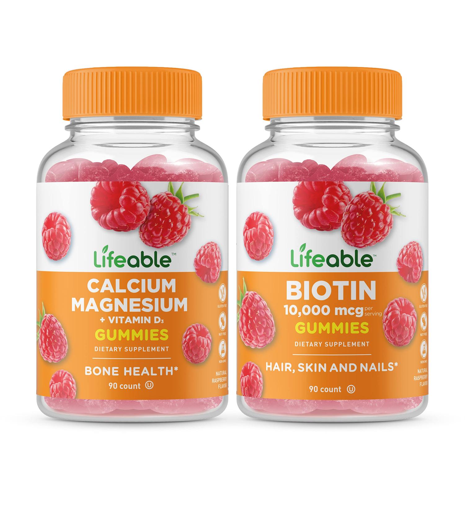 Lifeable Calcium Magnesium + Biotin Gummies Bundle - Gluten Free & GMO Free Chewable Vitamins - Buy Online on GoSupps.com