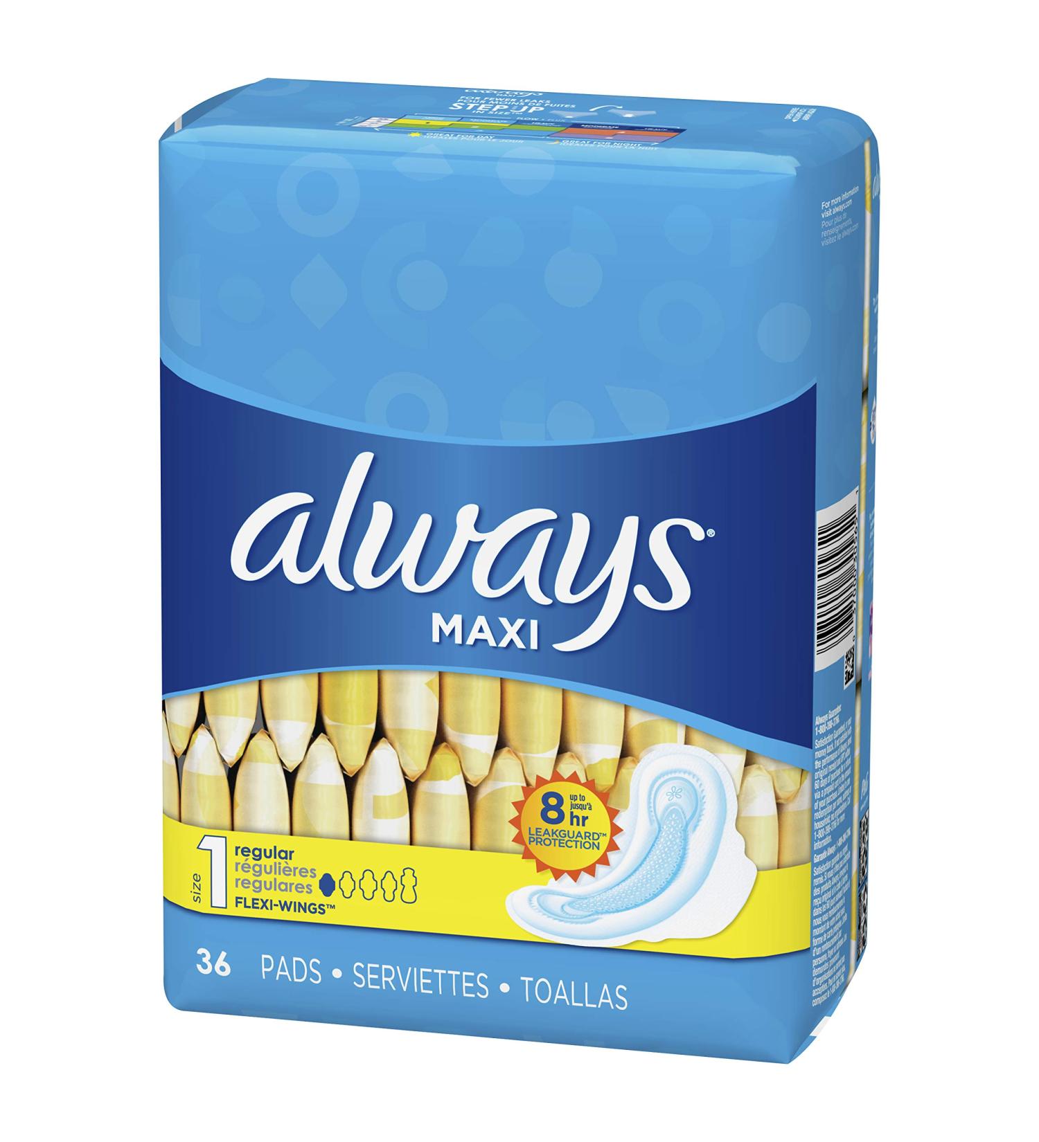 ALWAYS Maxi Size 1 Regular Pads With Wings Unscented 72 Count - Pack of 2 - Buy Online on GoSupps.com