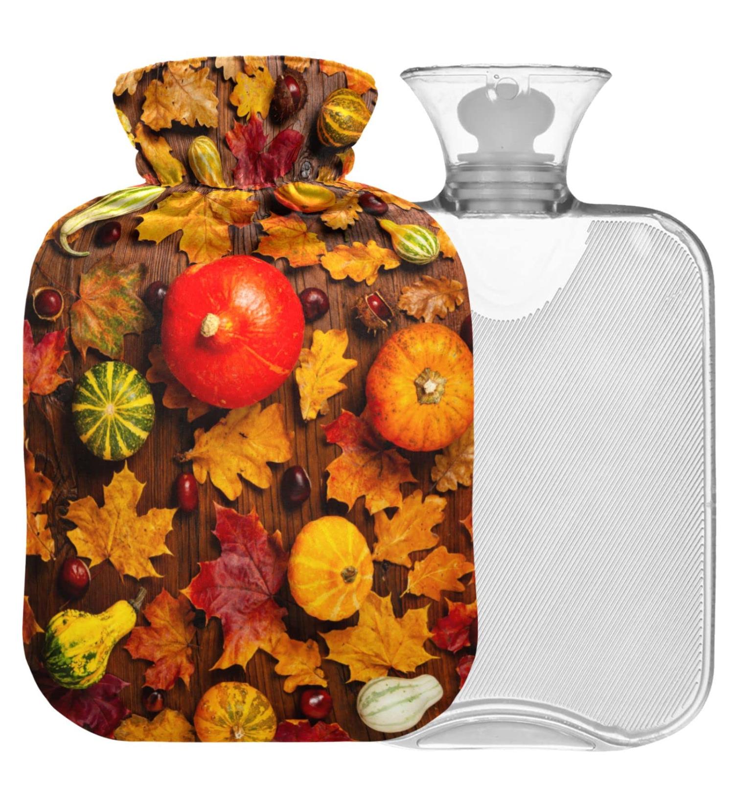 Naanle Autumn Leaves Pumpkin Hot Water Bottle - 2L Transparent Heat Bottle for Bed Hand & Foot Warmer Pain Relief & Cold Therapy - Buy Online on GoSupps.com