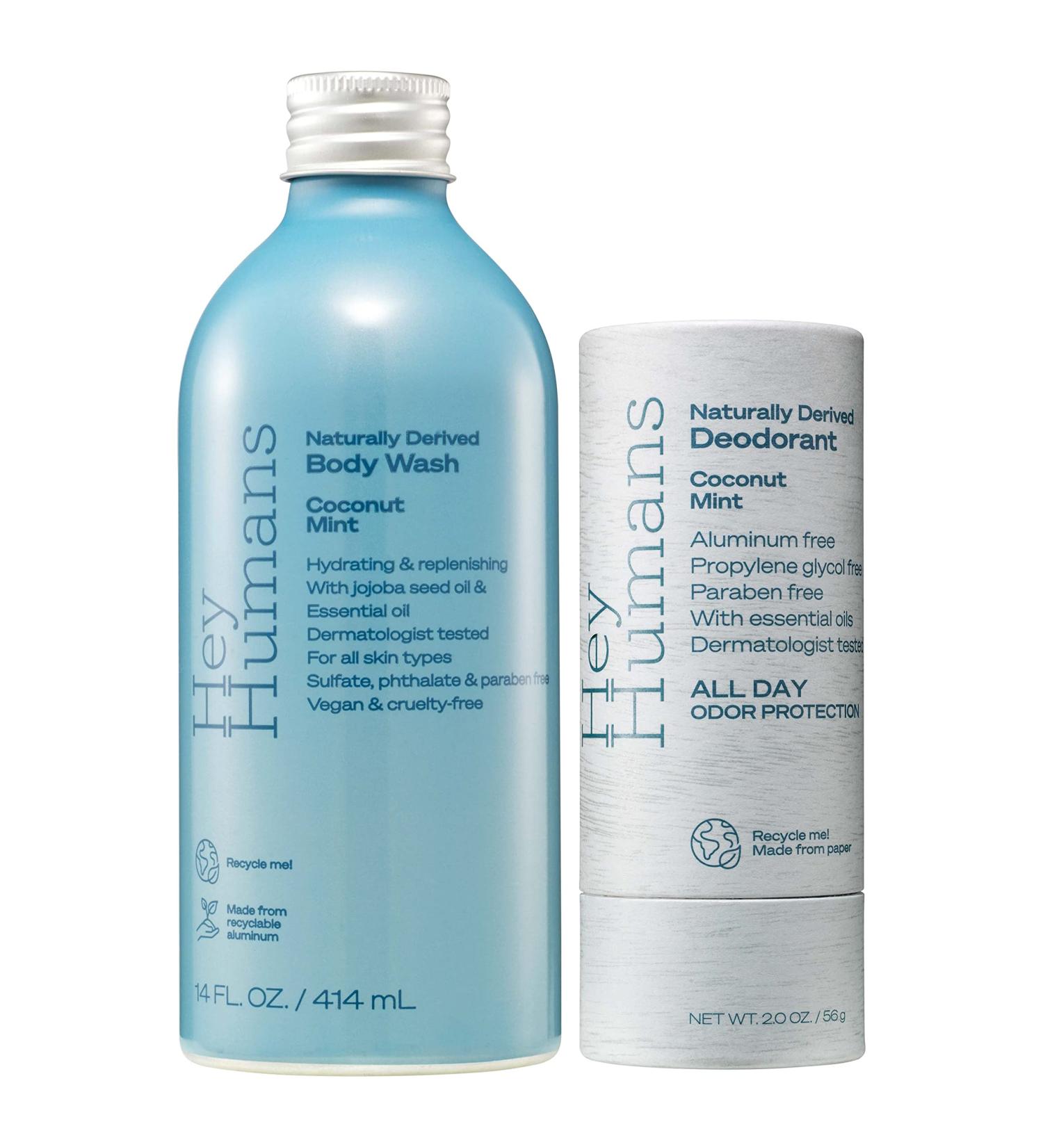 Hey Humans Coconut Mint Natural Deodorant & Body Wash | Aluminum-Free Travel Size | Shea Butter & Jojoba Oil | Clean & Vegan | Dorm Room Essential Gift Set - Buy Online on GoSupps.com