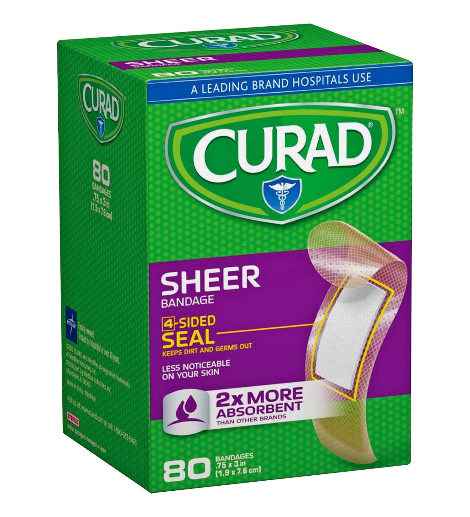 Medline Industries CUR02279 Sheer Adhesive Bandages 3/4 in.x3 in. 80/PK