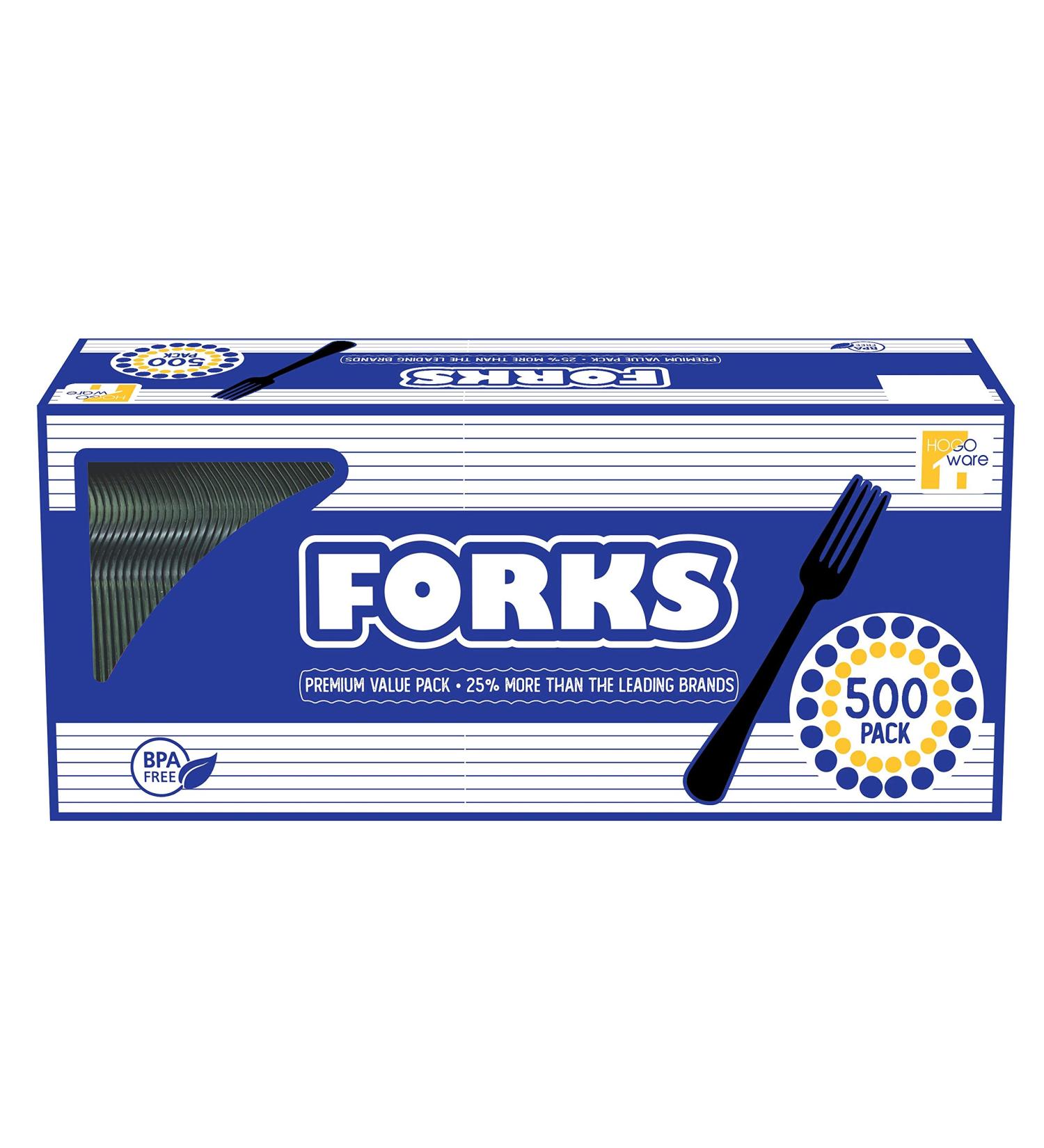 HOGOWARE 500 Black Plastic Forks - Medium Weight Disposable Cutlery for Take-Out, Parties, Picnics & Outdoor Events - Buy Online on GoSupps.com