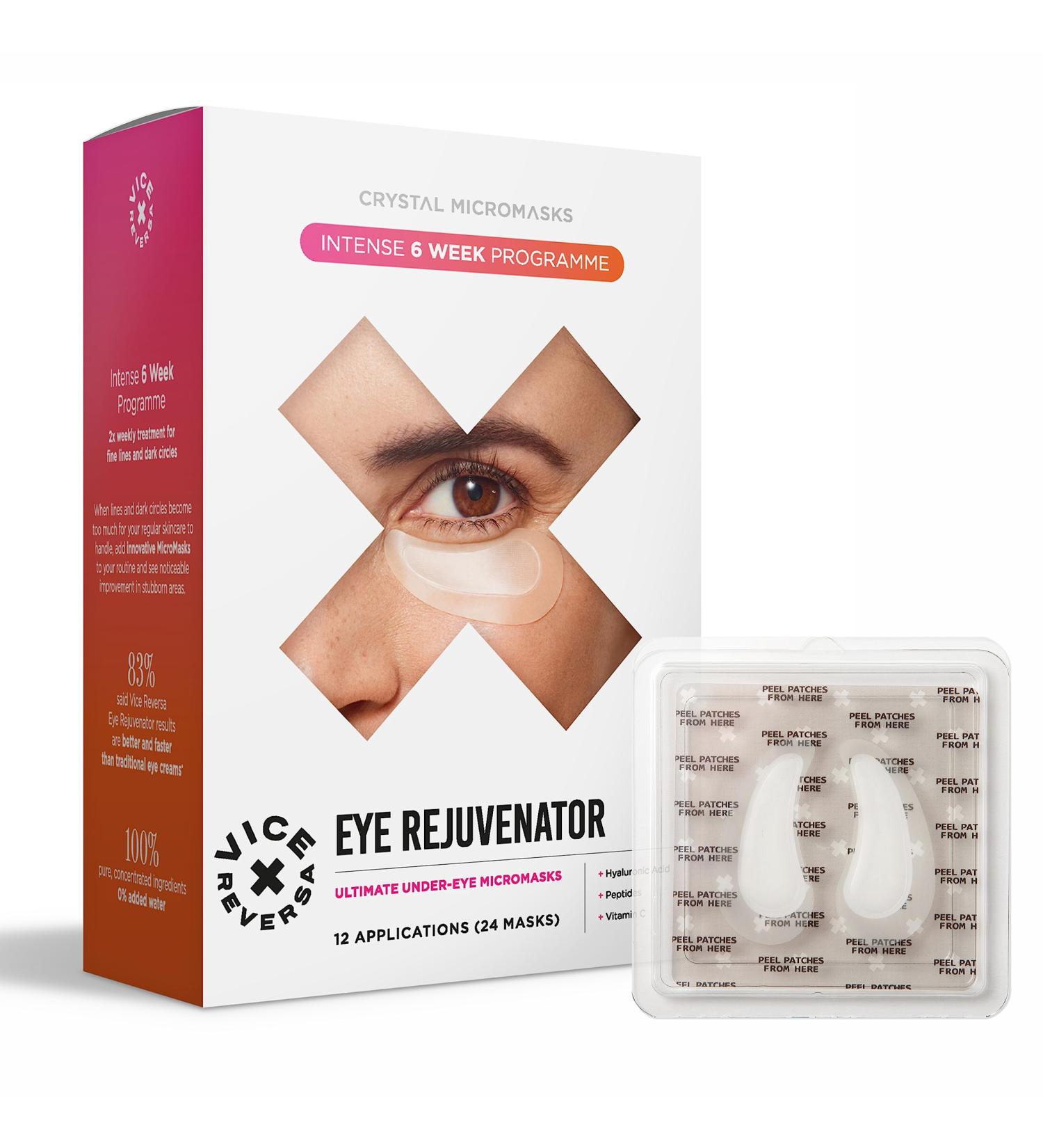 Vice Reversa Eye Rejuvenator - Hyaluronic Acid Under Eye Patches for Hydration & Brightening - MicroCrystal Skincare (12 Pairs) - Buy Online on GoSupps.com
