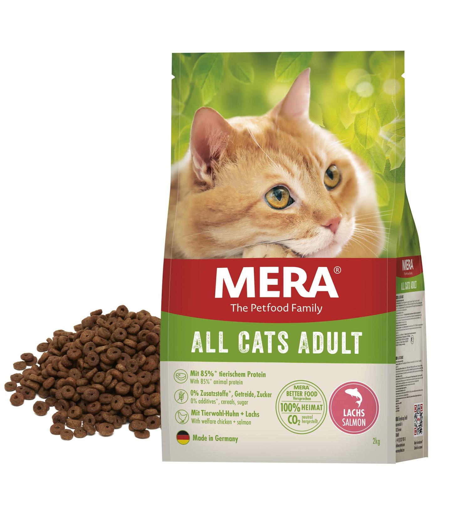 Shop Mera Cats Salmon 2kg - Grain-Free Dry Food for Adult Cats | High Meat Content & Sustainable Cat Food - Buy Online on GoSupps.com